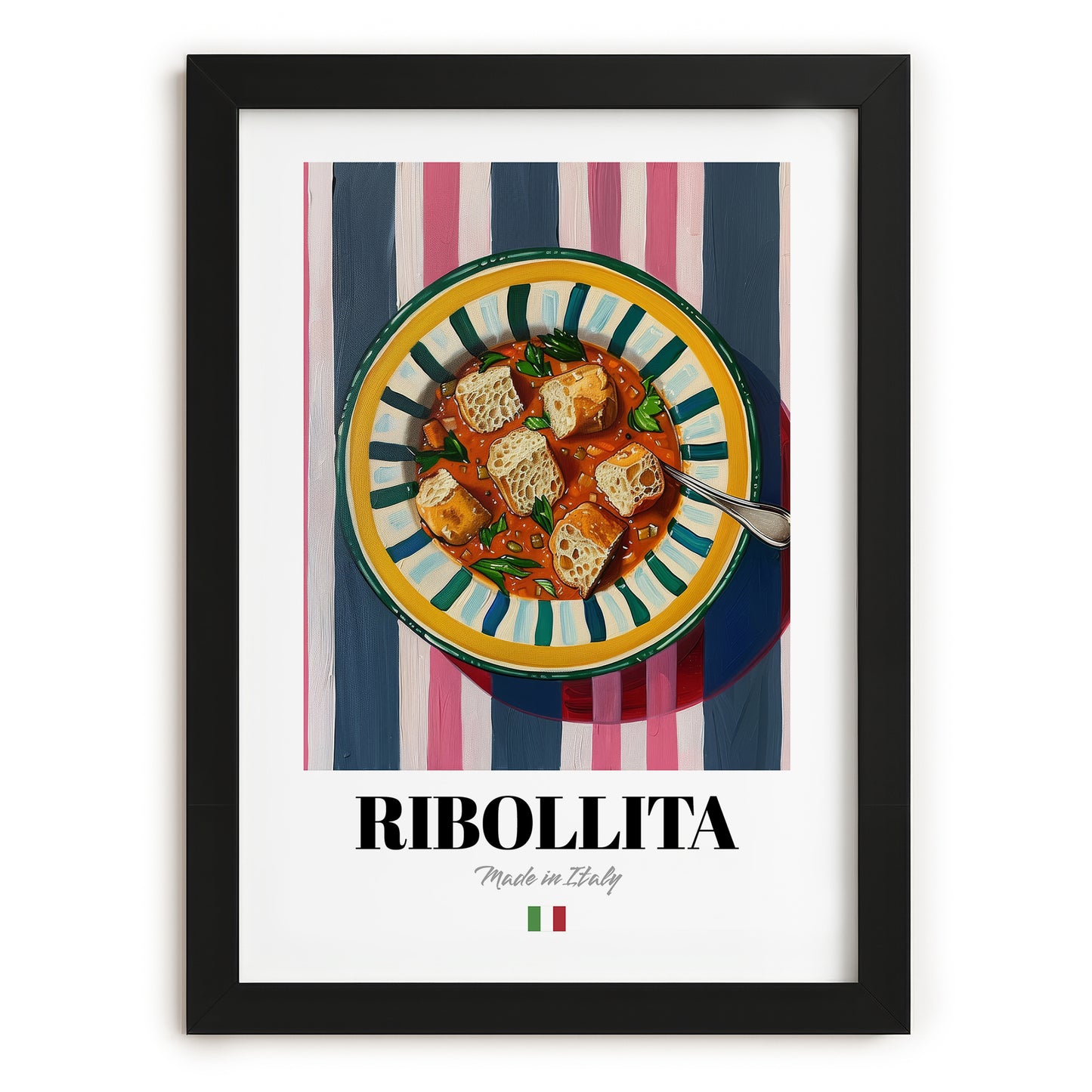 Ribollita – Italian Soup Dish, Café Wall Decor, in sleek black frame