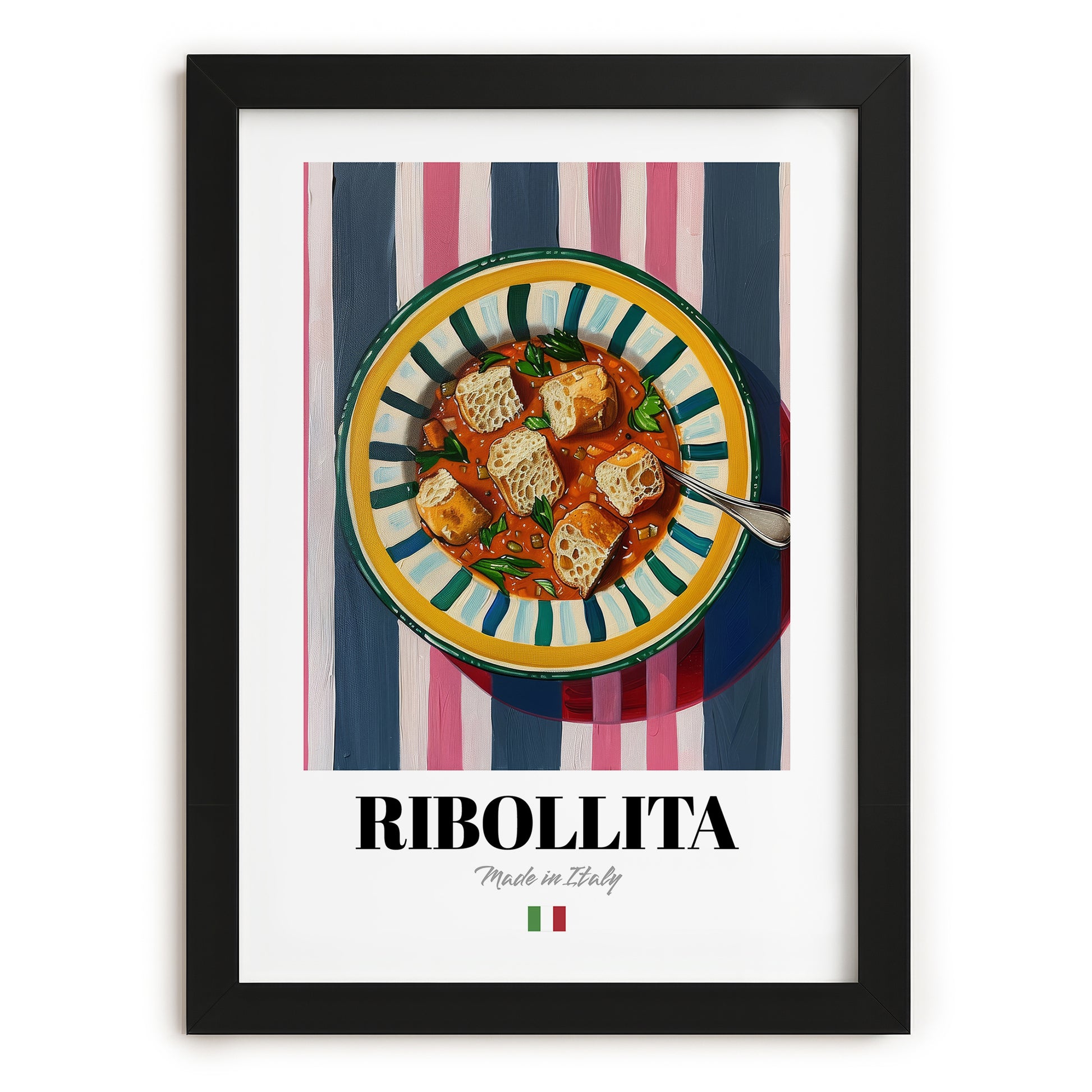 Ribollita – Italian Soup Dish, Café Wall Decor, in sleek black frame
