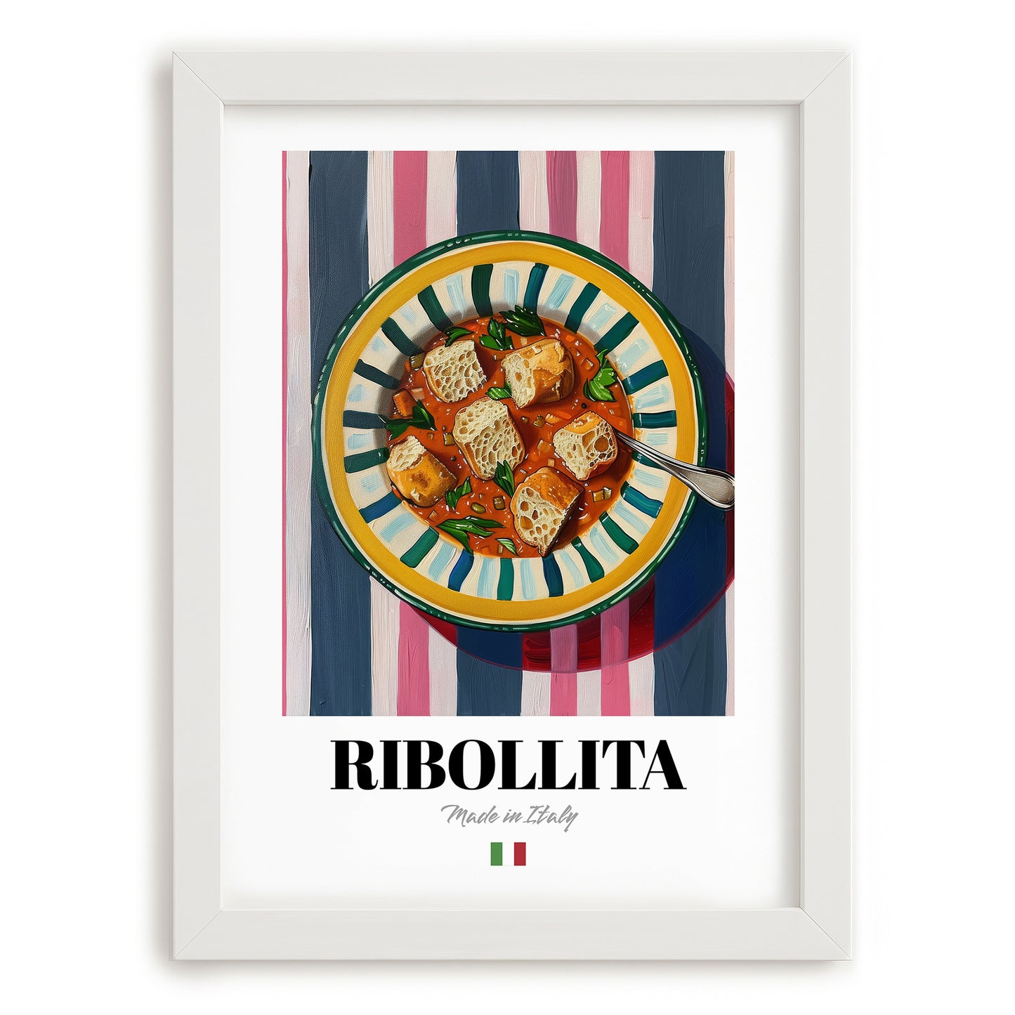 Ribollita – Italian Soup Dish, Café Wall Decor, placed in minimal white frame