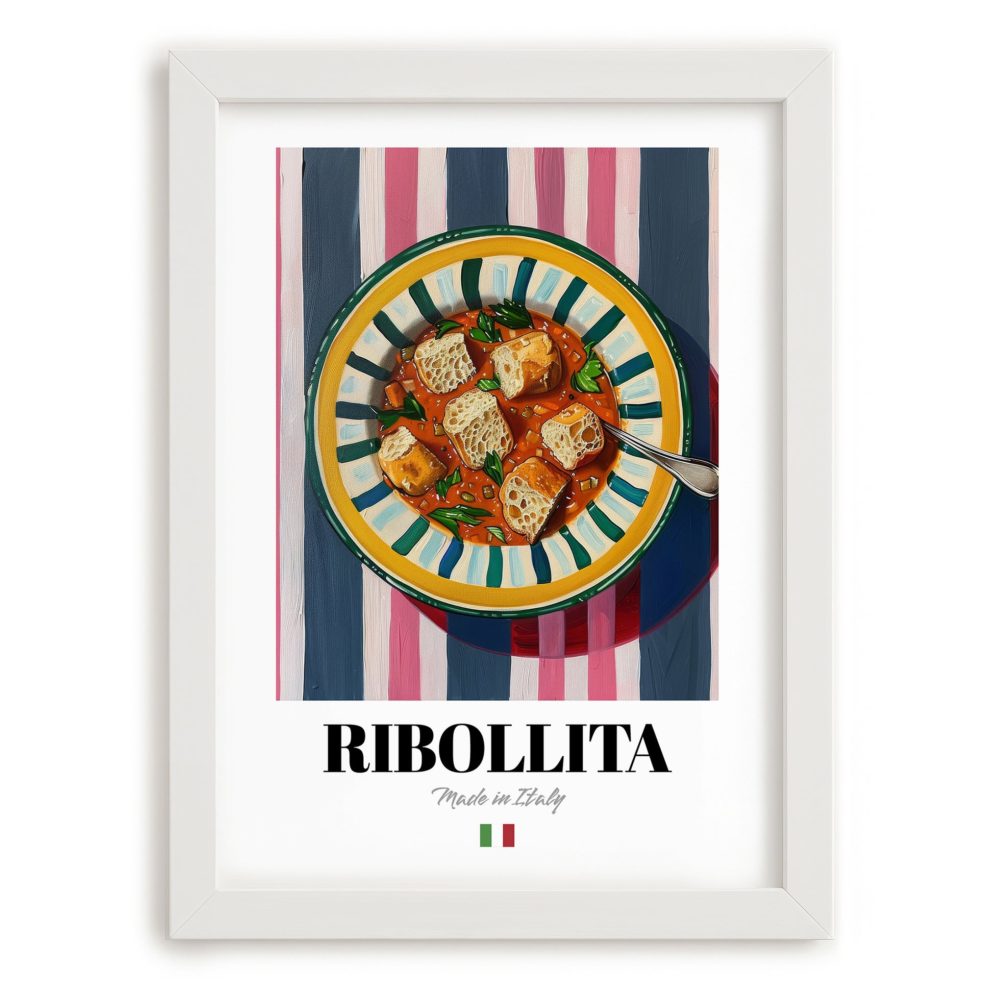 Ribollita – Italian Soup Dish, Café Wall Decor, placed in minimal white frame