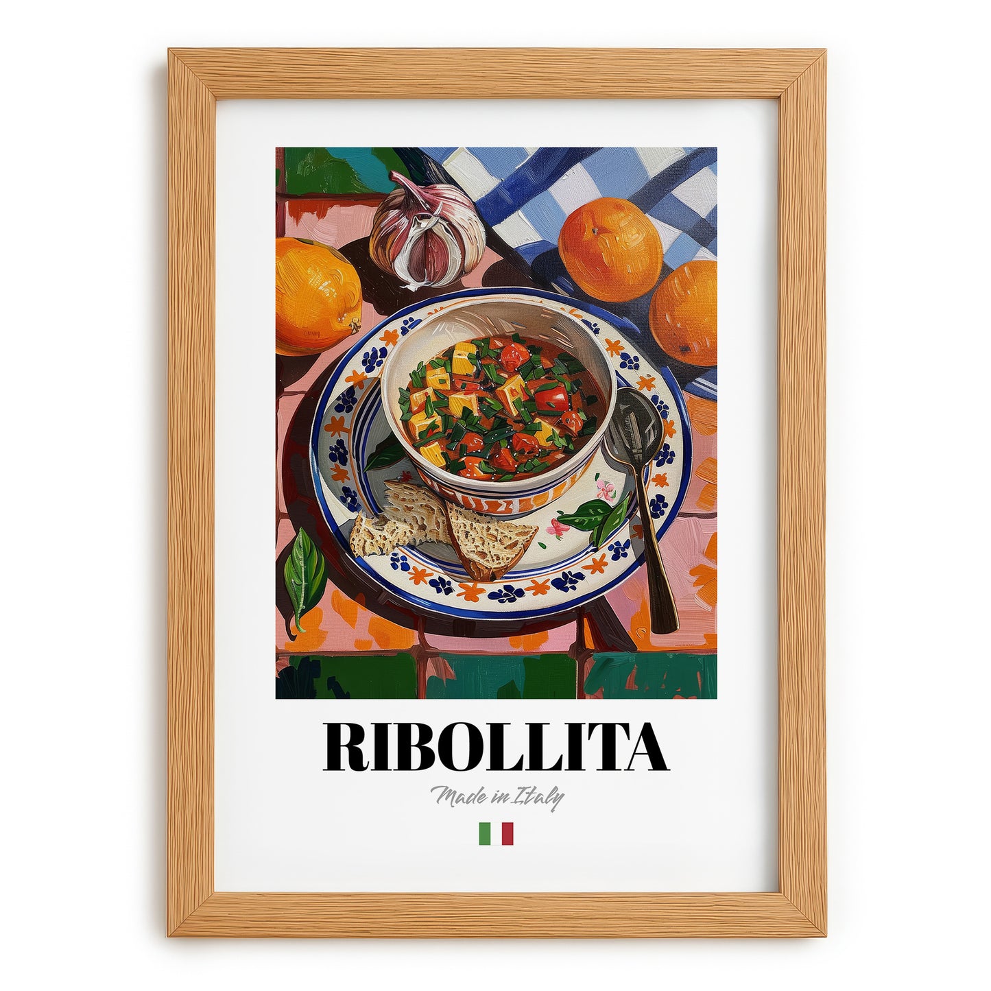 Ribollita – Italian Soup Dish, Brasserie Wall Art, set in oak frame