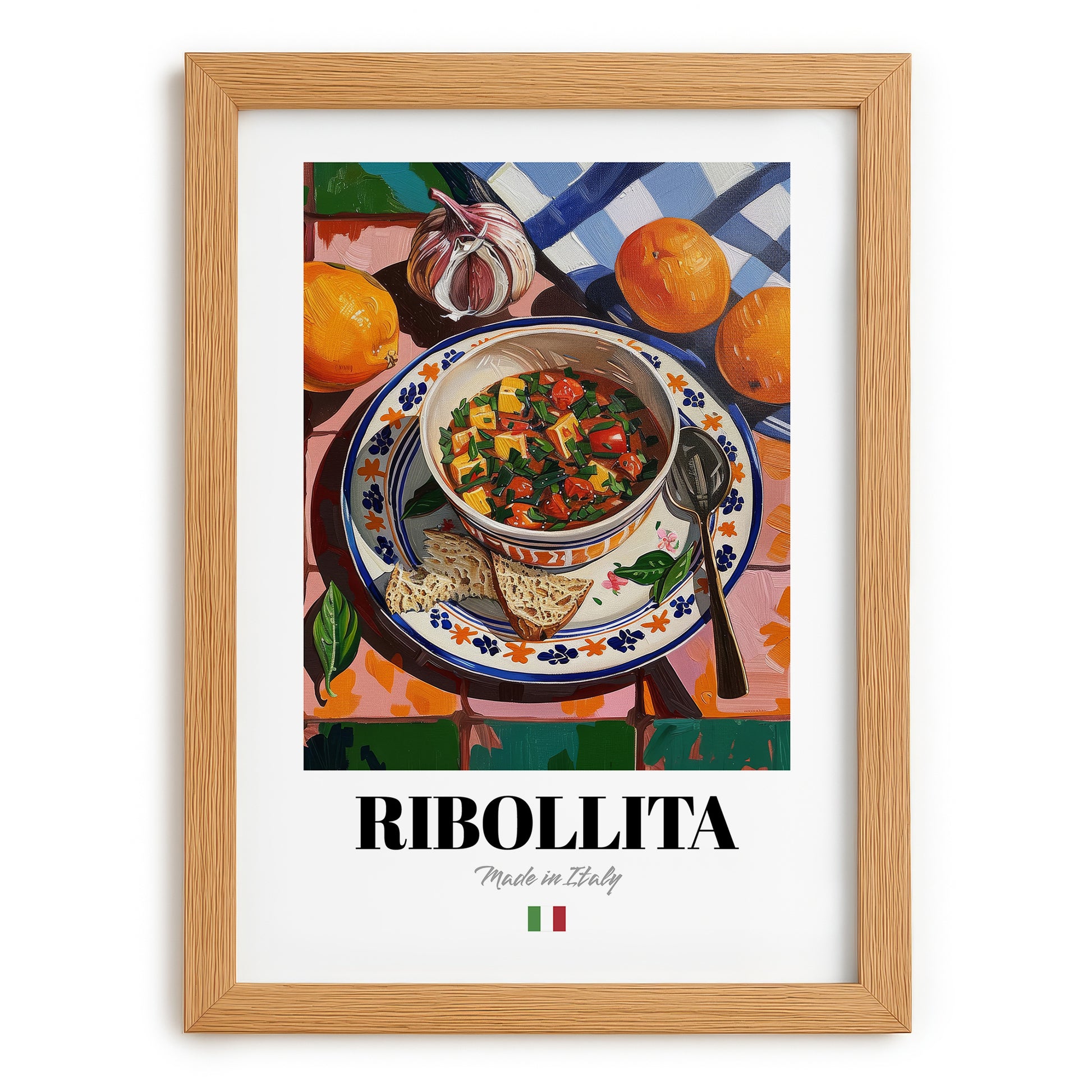 Ribollita – Italian Soup Dish, Brasserie Wall Art, set in oak frame