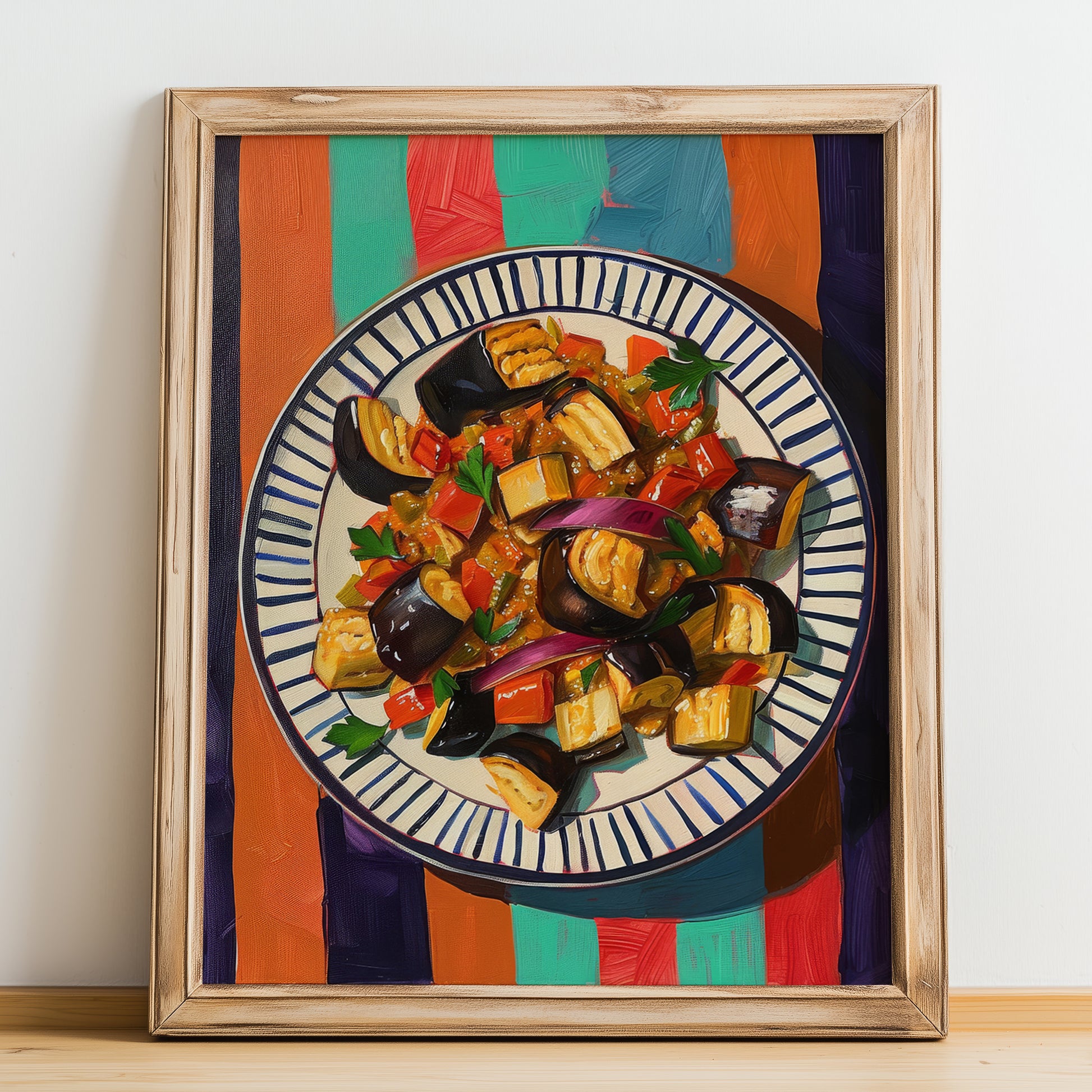 Caponata – Italian Salad Dish, Café Wall Art, no-text version framed in wood