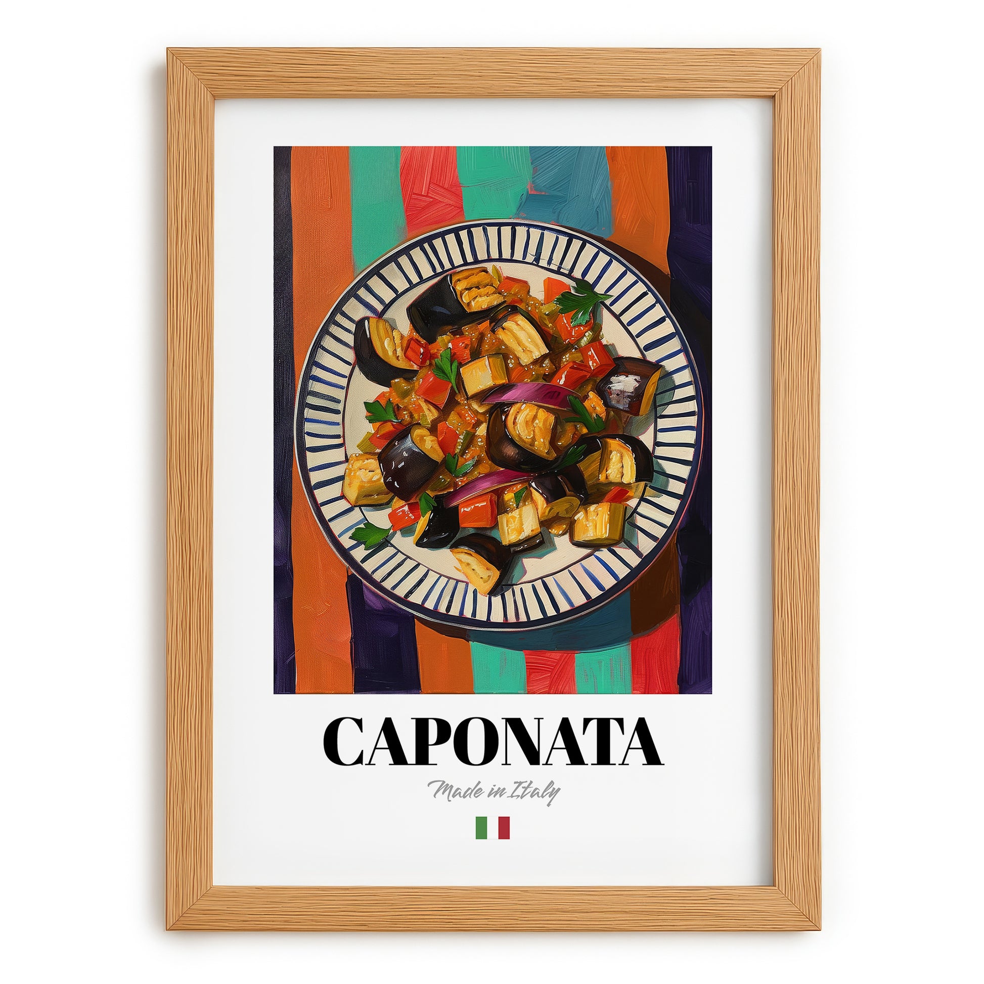 Caponata – Italian Salad Dish, Café Wall Art, set in oak frame