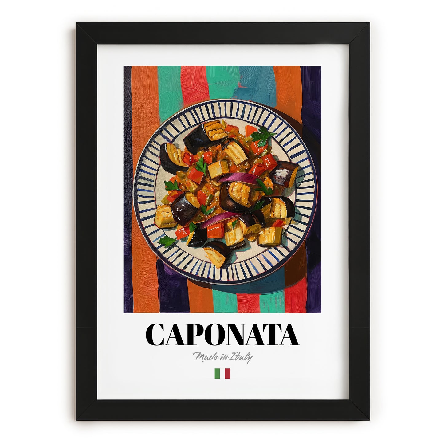 Caponata – Italian Salad Dish, Café Wall Art, in sleek black frame