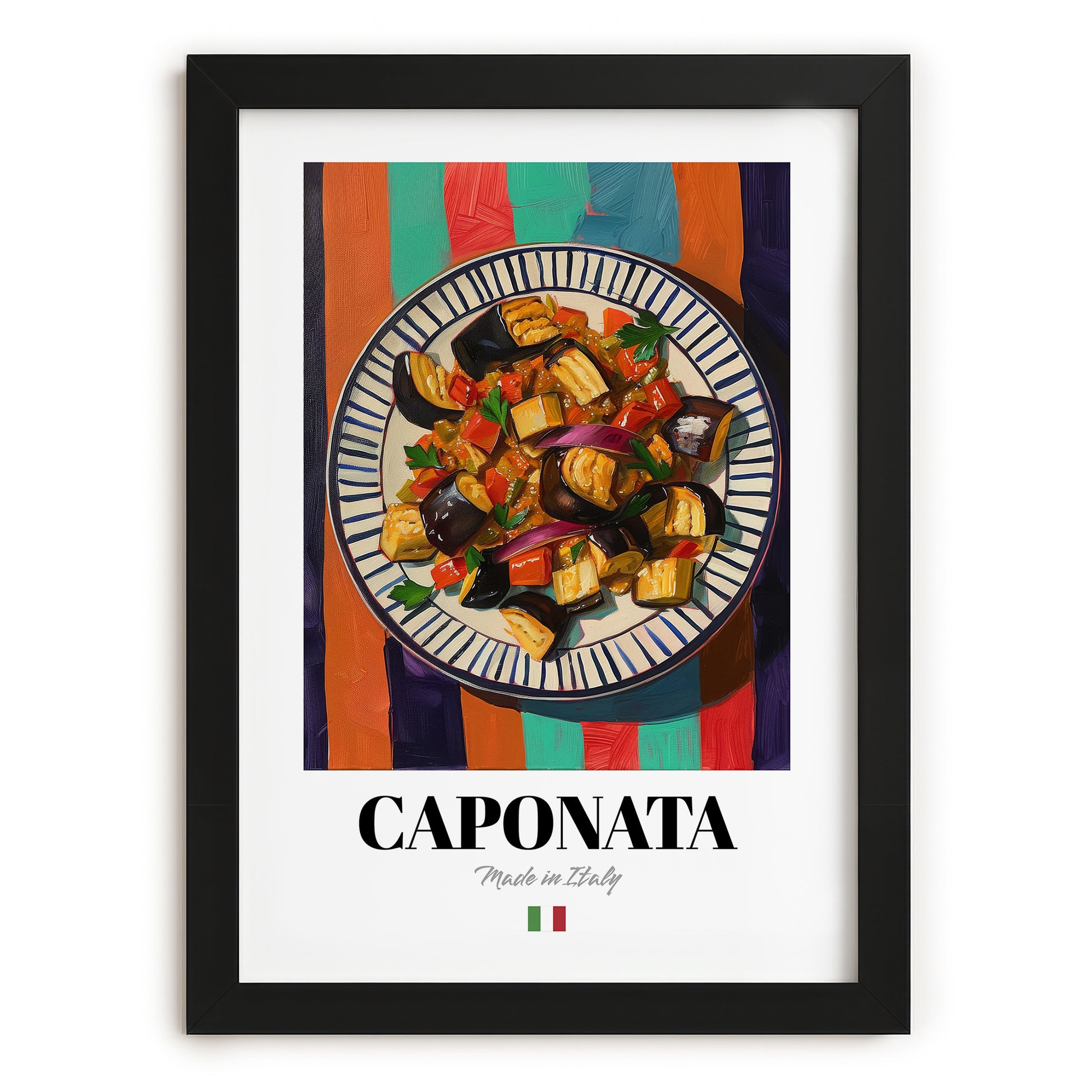 Caponata – Italian Salad Dish, Café Wall Art, in sleek black frame