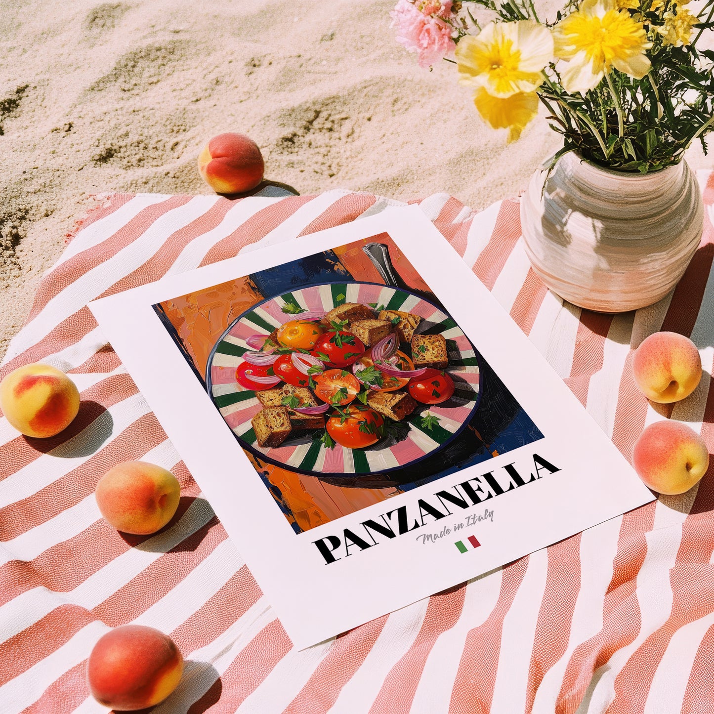 Panzanella – Italian Salad Dish, Bistro Art, unframed on coastal sand