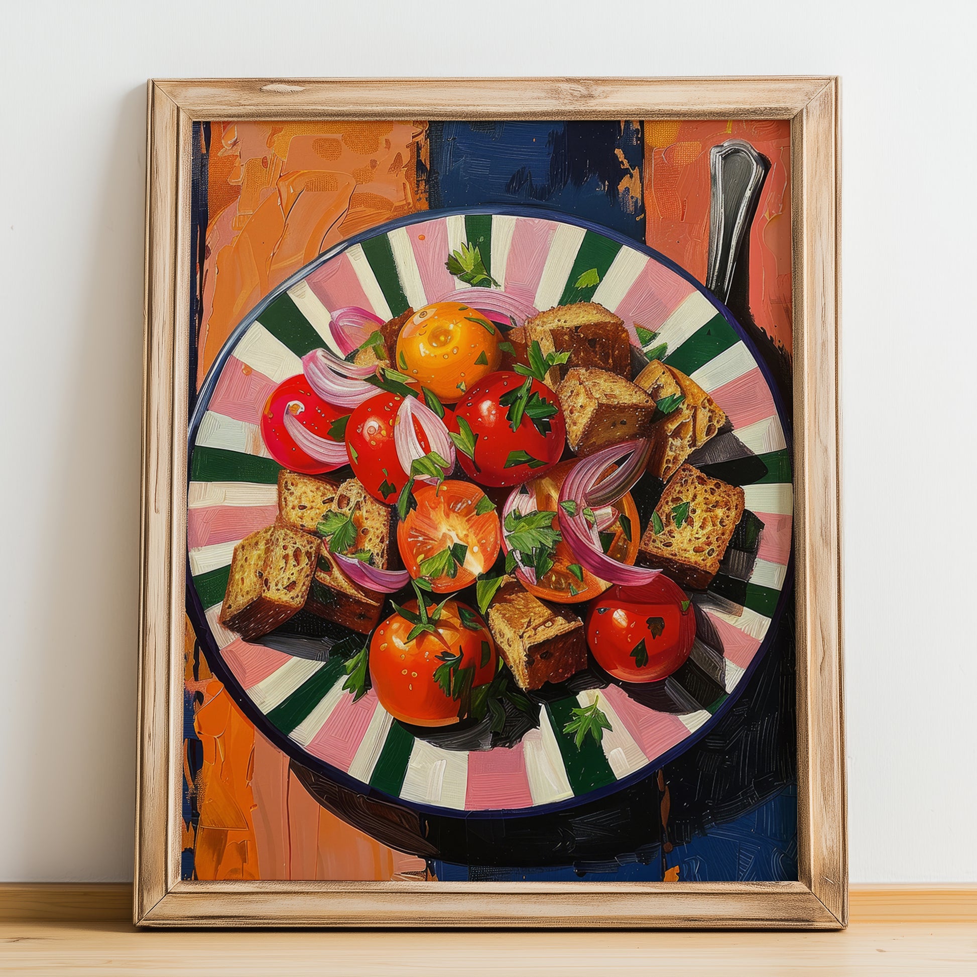Panzanella – Italian Salad Dish, Bistro Art, no-text version framed in wood