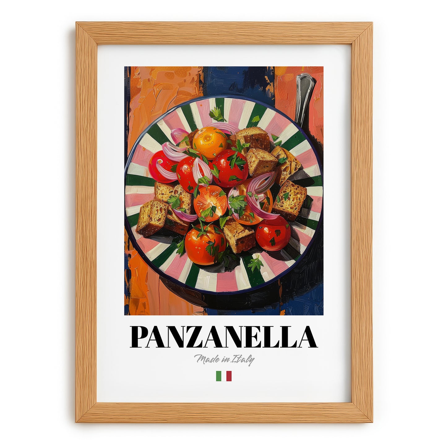 Panzanella – Italian Salad Dish, Bistro Art, set in oak frame