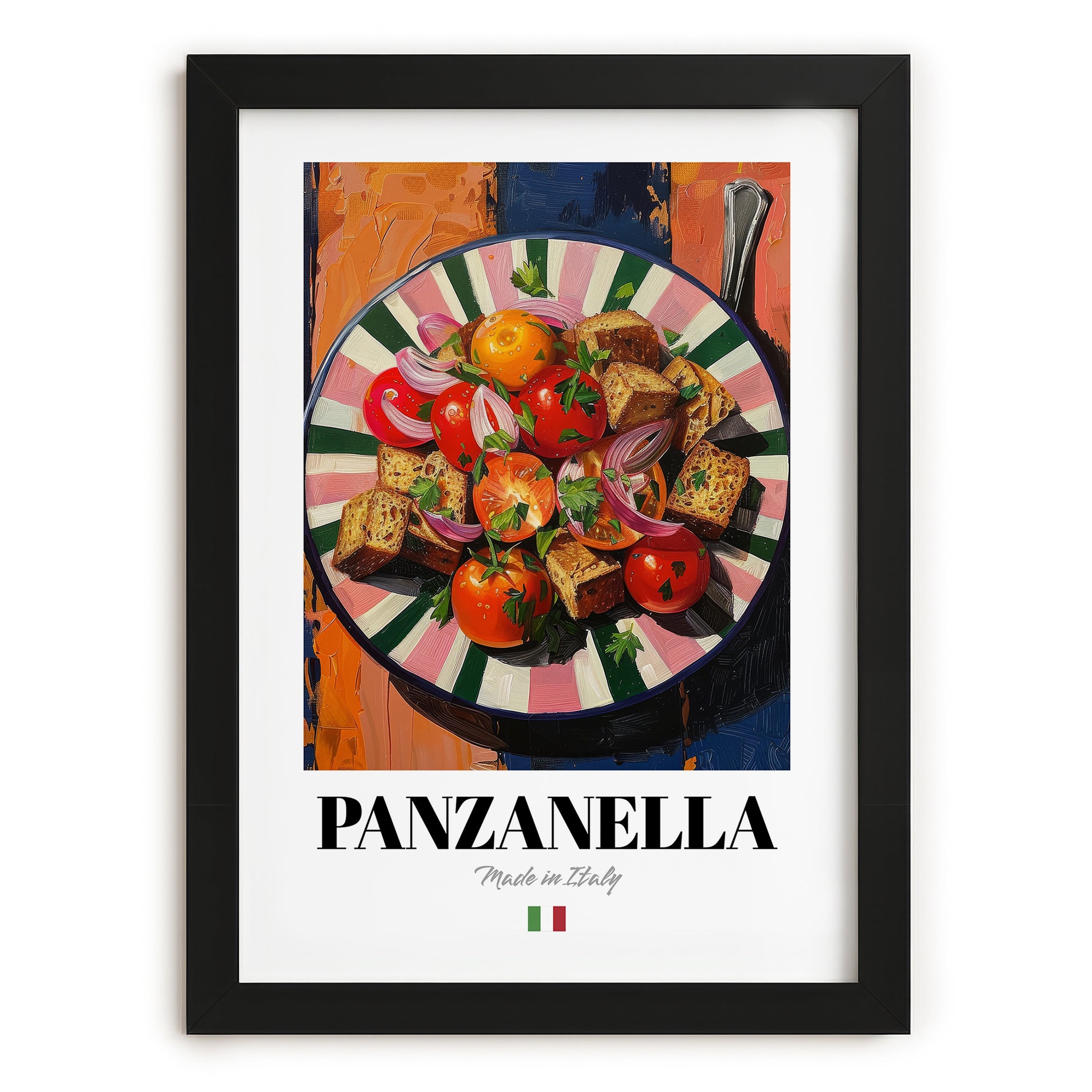 Panzanella – Italian Salad Dish, Bistro Art, in sleek black frame