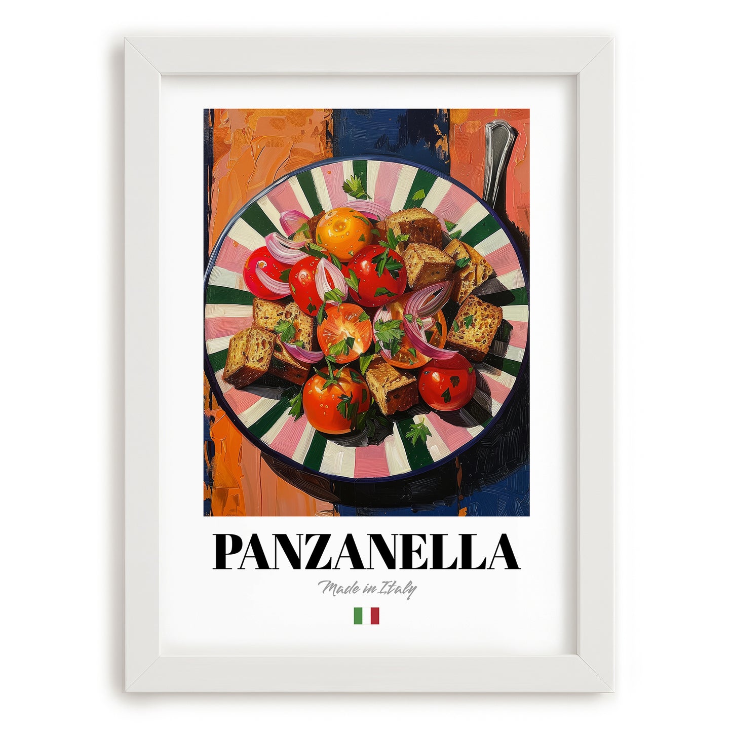 Panzanella – Italian Salad Dish, Bistro Art, placed in minimal white frame