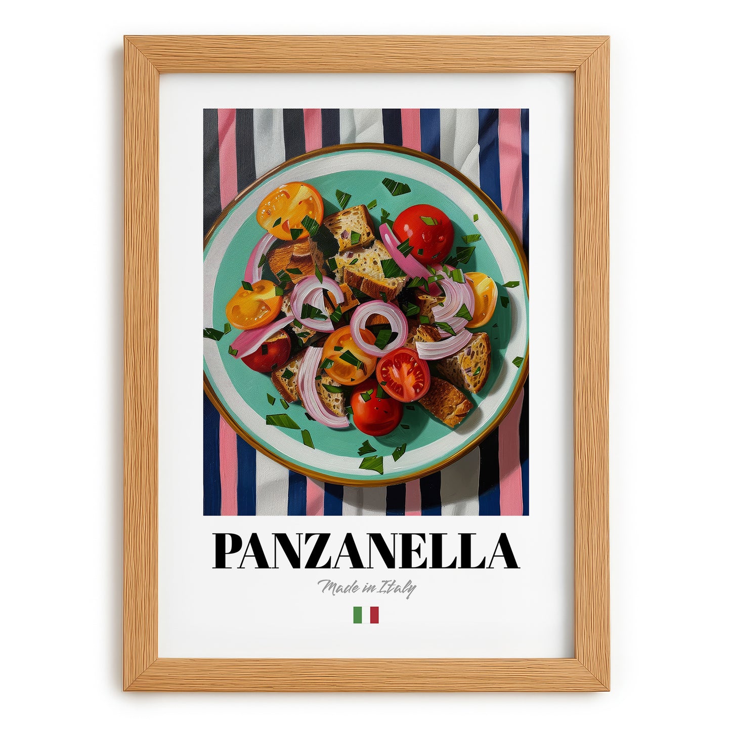 Panzanella – Italian Salad Dish, Tavern Wall Art, set in oak frame