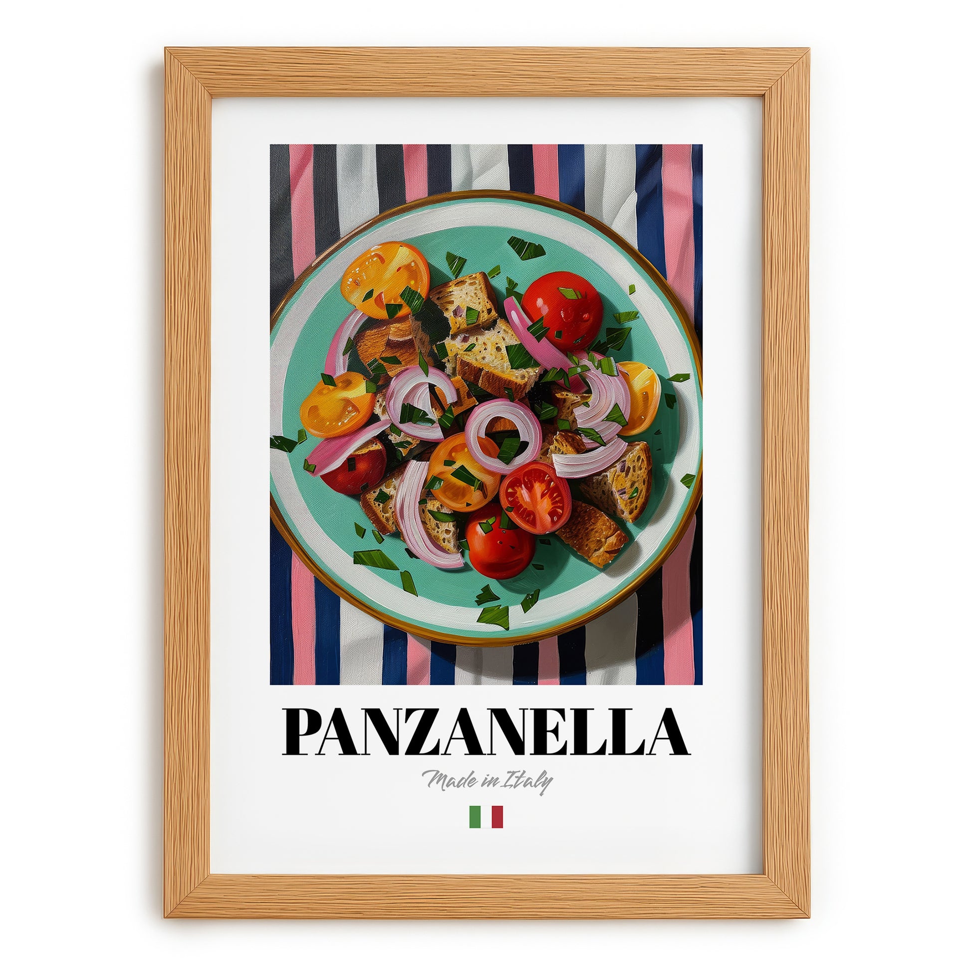 Panzanella – Italian Salad Dish, Tavern Wall Art, set in oak frame