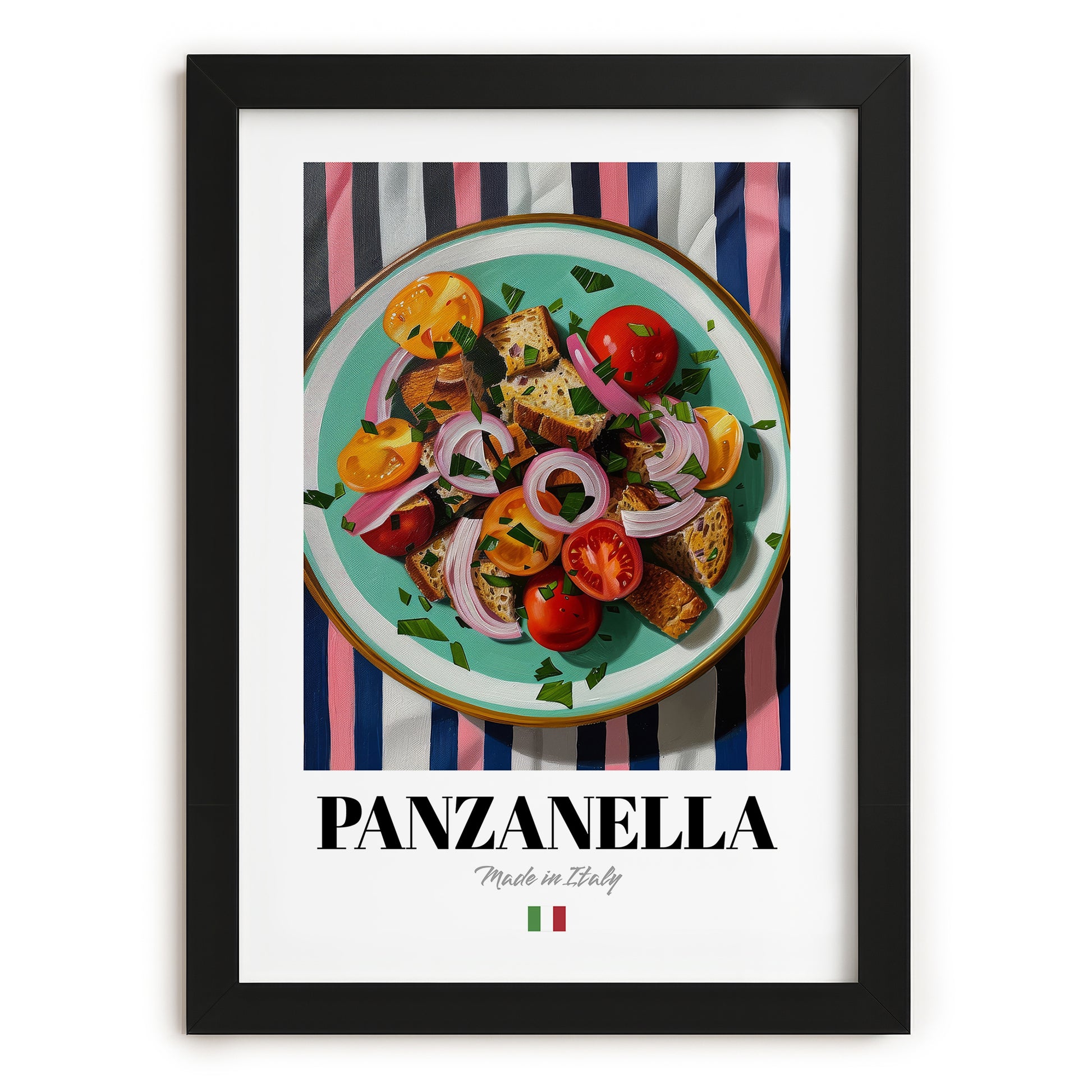 Panzanella – Italian Salad Dish, Tavern Wall Art, in sleek black frame