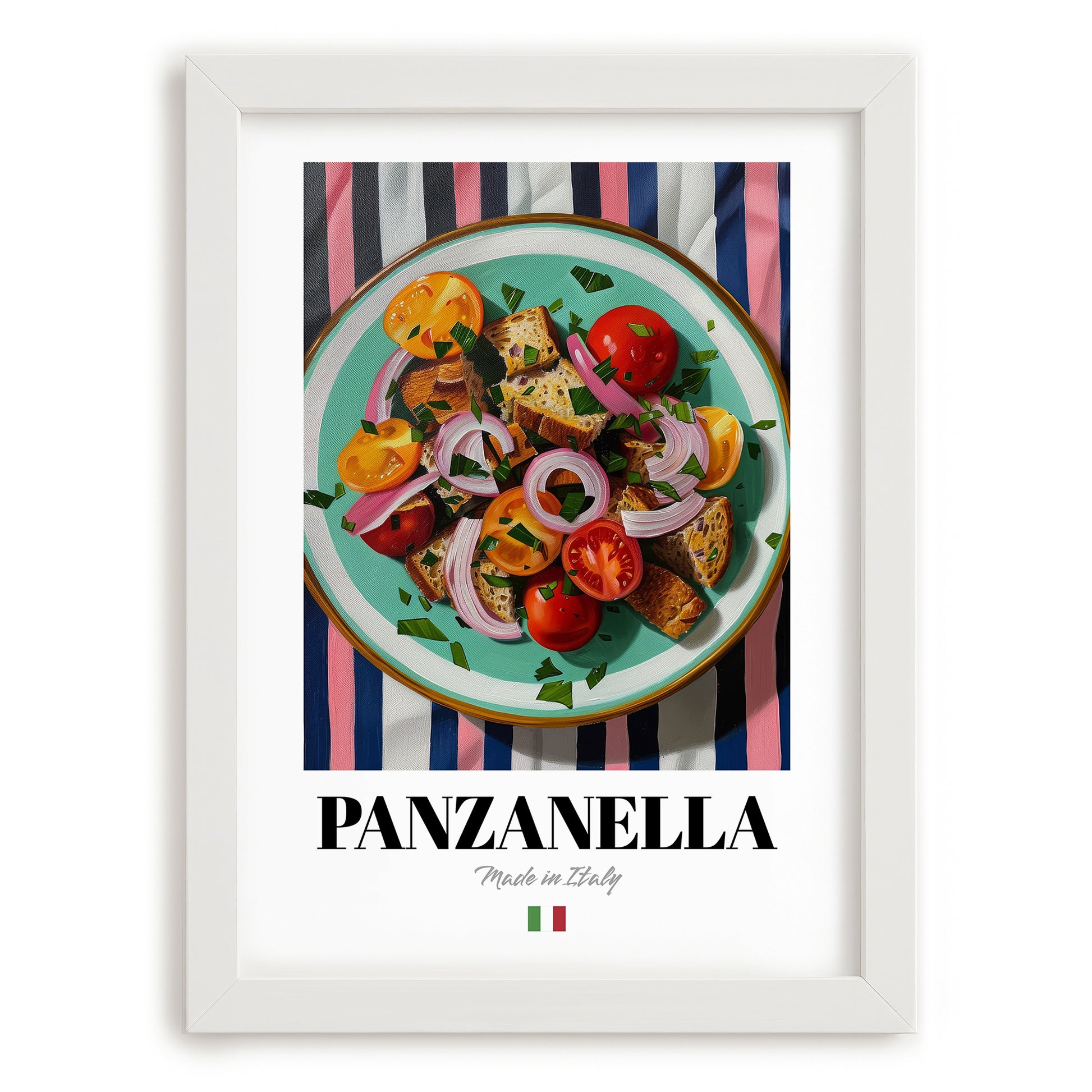 Panzanella – Italian Salad Dish, Tavern Wall Art, placed in minimal white frame