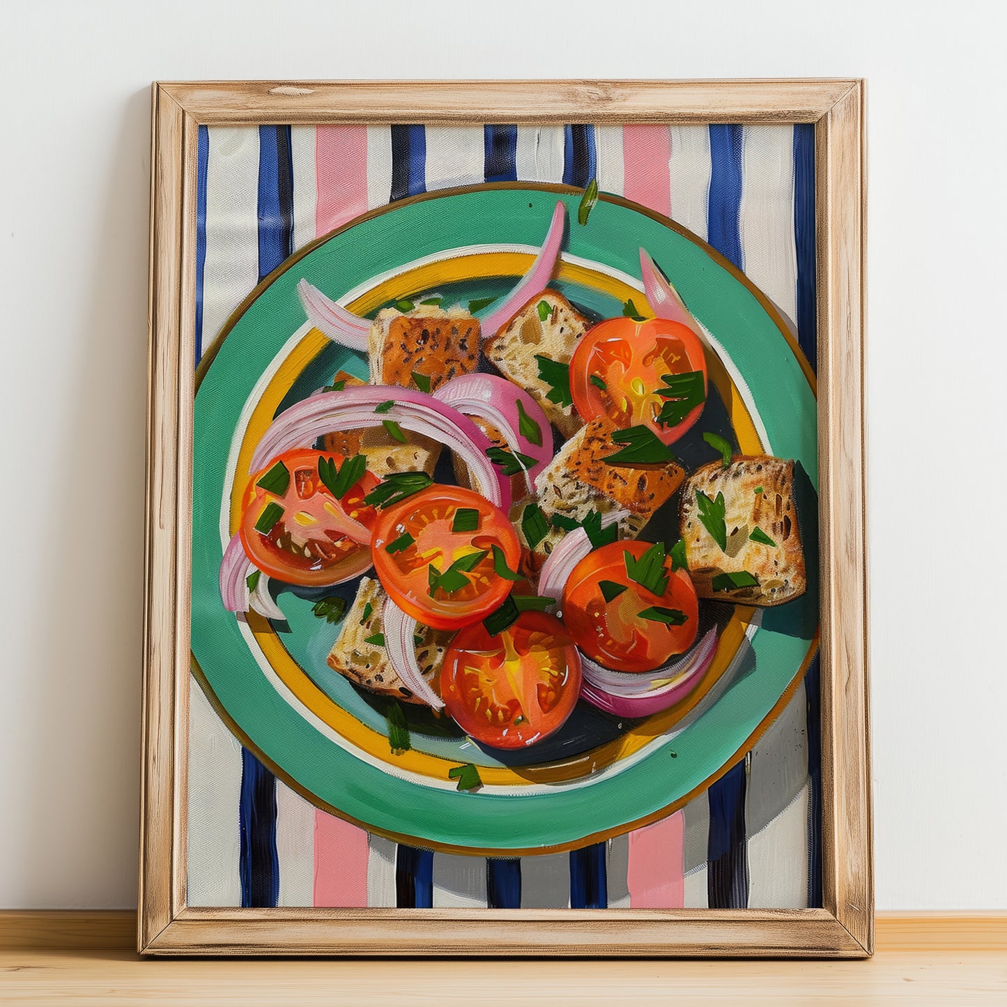 Panzanella – Italian Salad Dish, Café Print, no-text version framed in wood