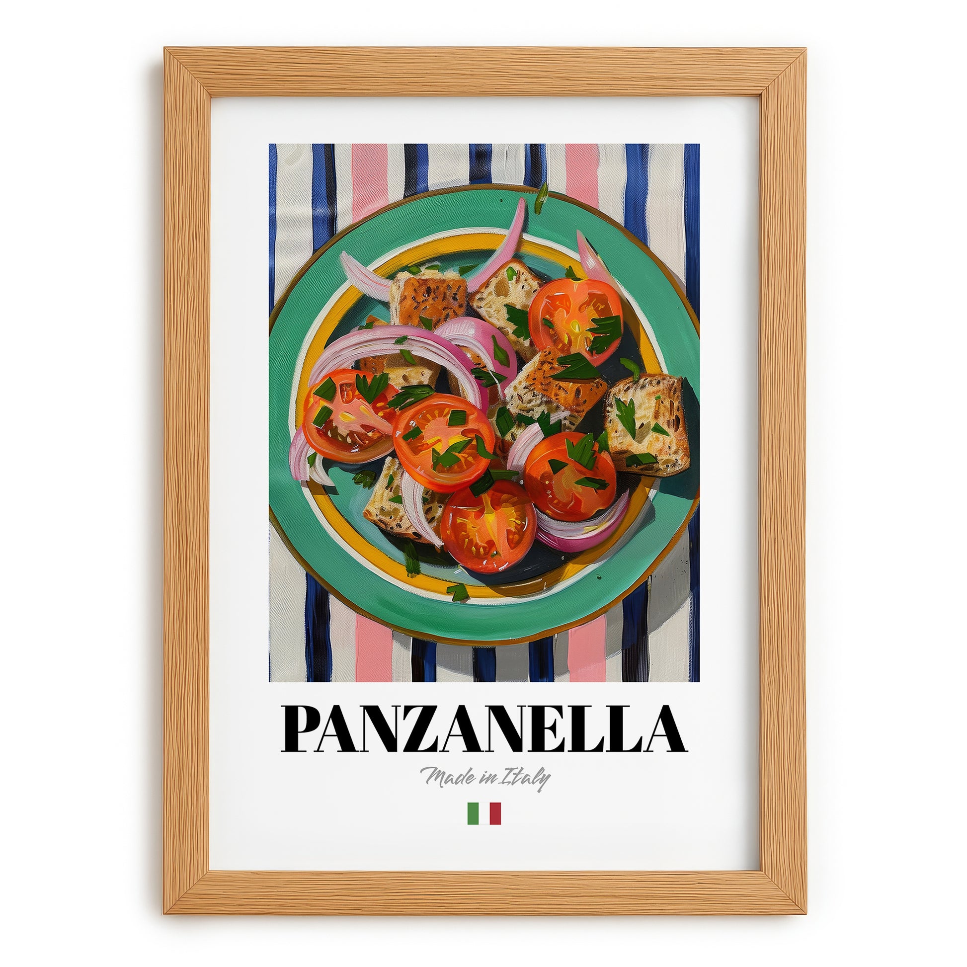 Panzanella – Italian Salad Dish, Café Print, set in oak frame