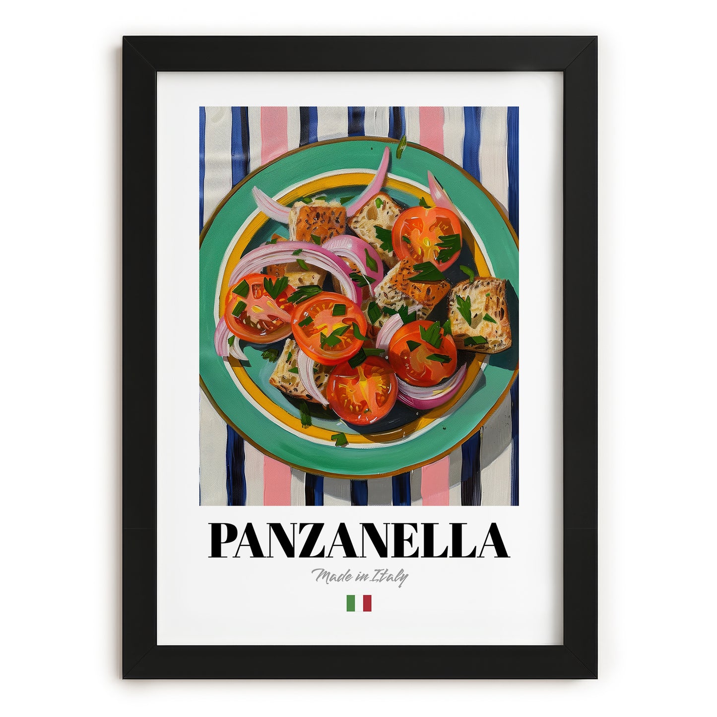 Panzanella – Italian Salad Dish, Café Print, in sleek black frame