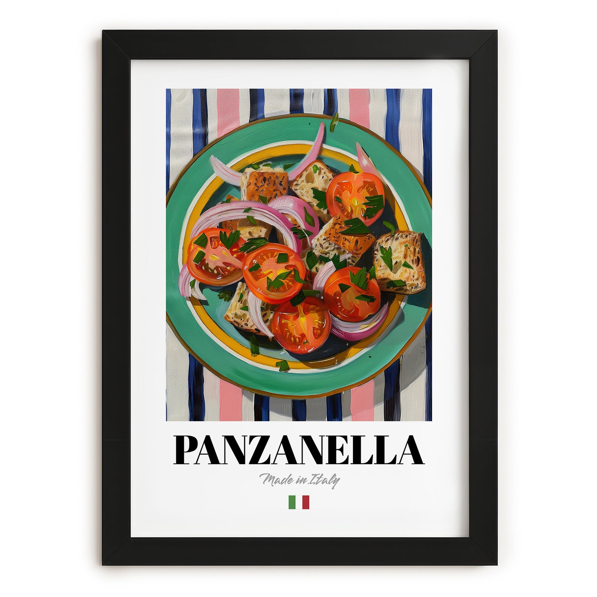 Panzanella – Italian Salad Dish, Café Print, in sleek black frame