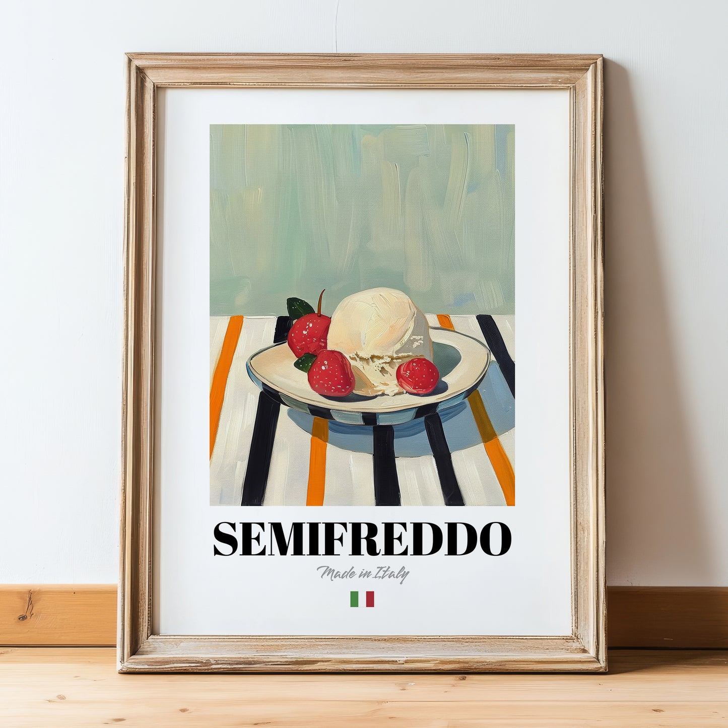 Semifreddo – Italian Dessert Dish, Tavern Wall Decor, in wooden frame leaning on the floor