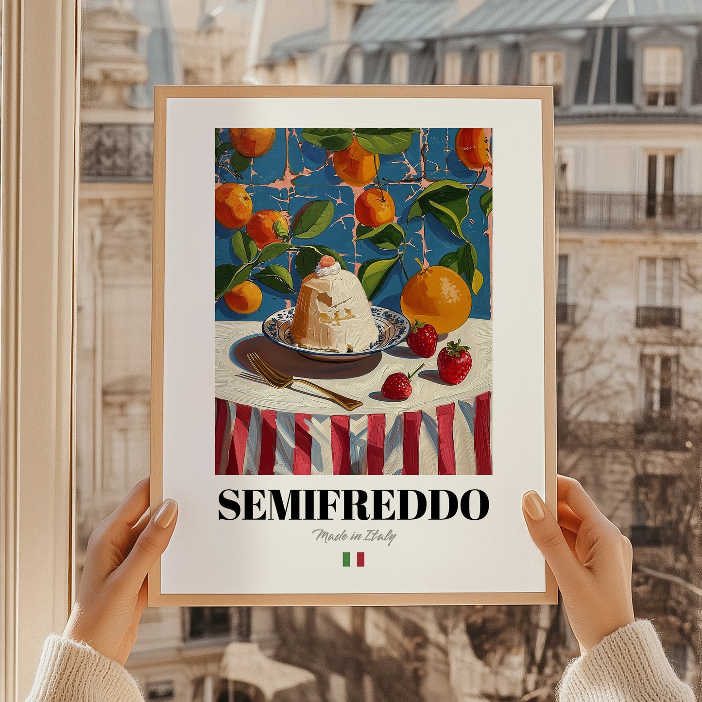 Semifreddo – Italian Dessert Dish, Café Art, styled in a charming Paris street view