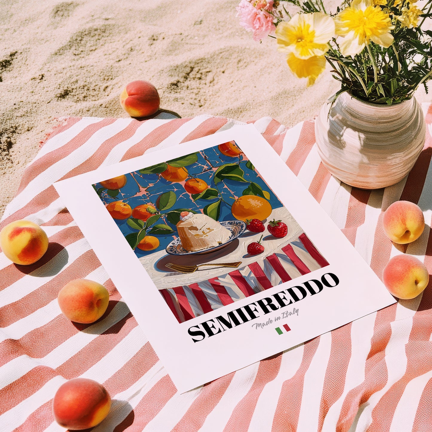 Semifreddo – Italian Dessert Dish, Café Art, unframed on coastal sand