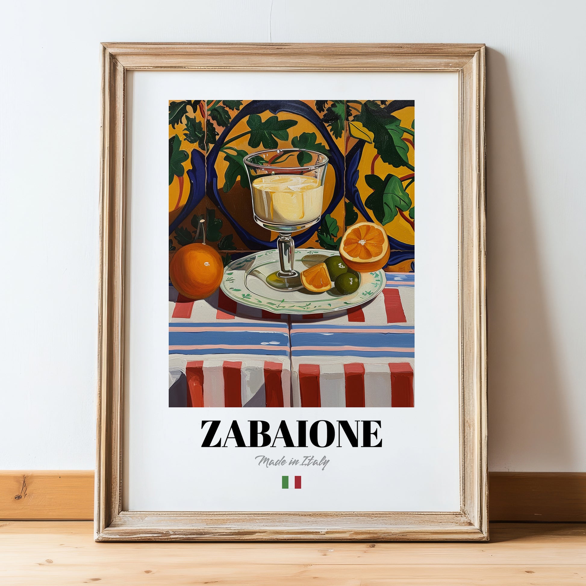 Zabaione – Italian Dessert Dish, Tavern Painting, in wooden frame leaning on the floor