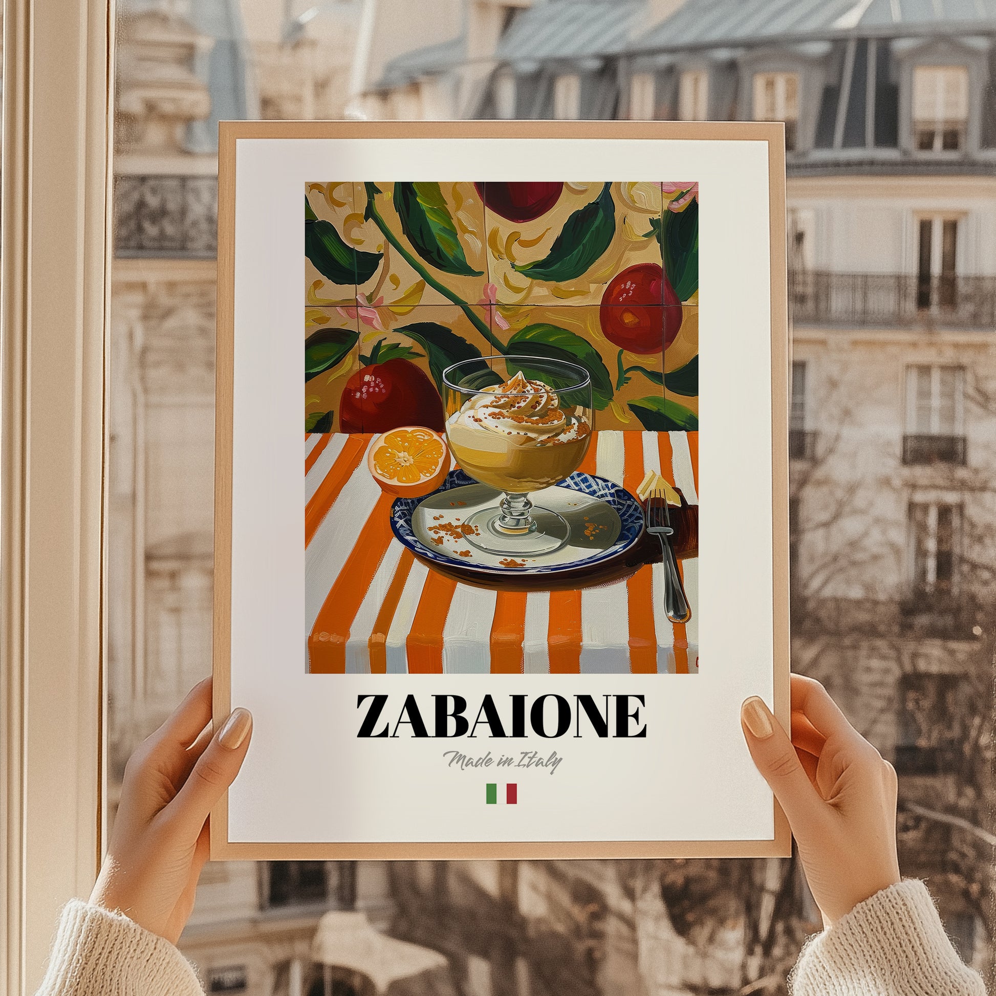 Zabaione – Italian Dessert Dish, Tavern Poster, styled in a charming Paris street view