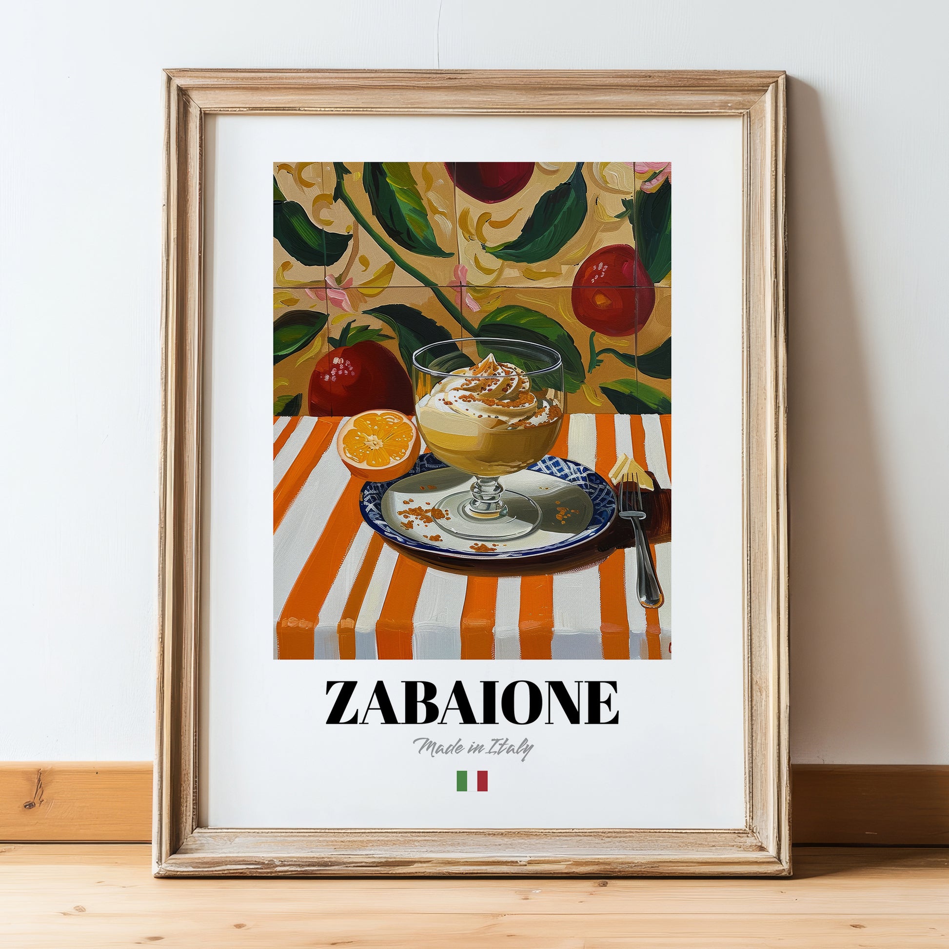 Zabaione – Italian Dessert Dish, Tavern Poster, in wooden frame leaning on the floor