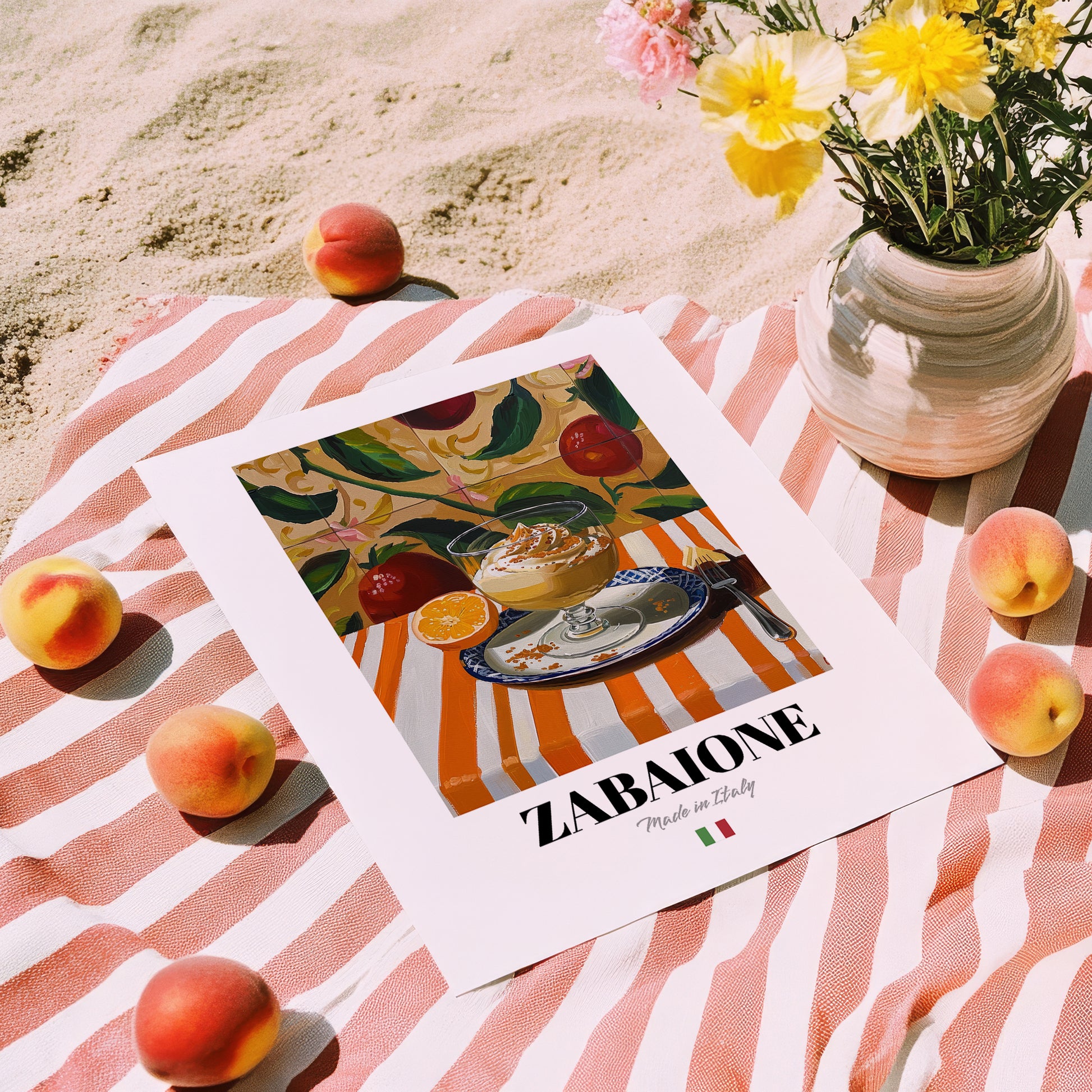 Zabaione – Italian Dessert Dish, Tavern Poster, unframed on coastal sand