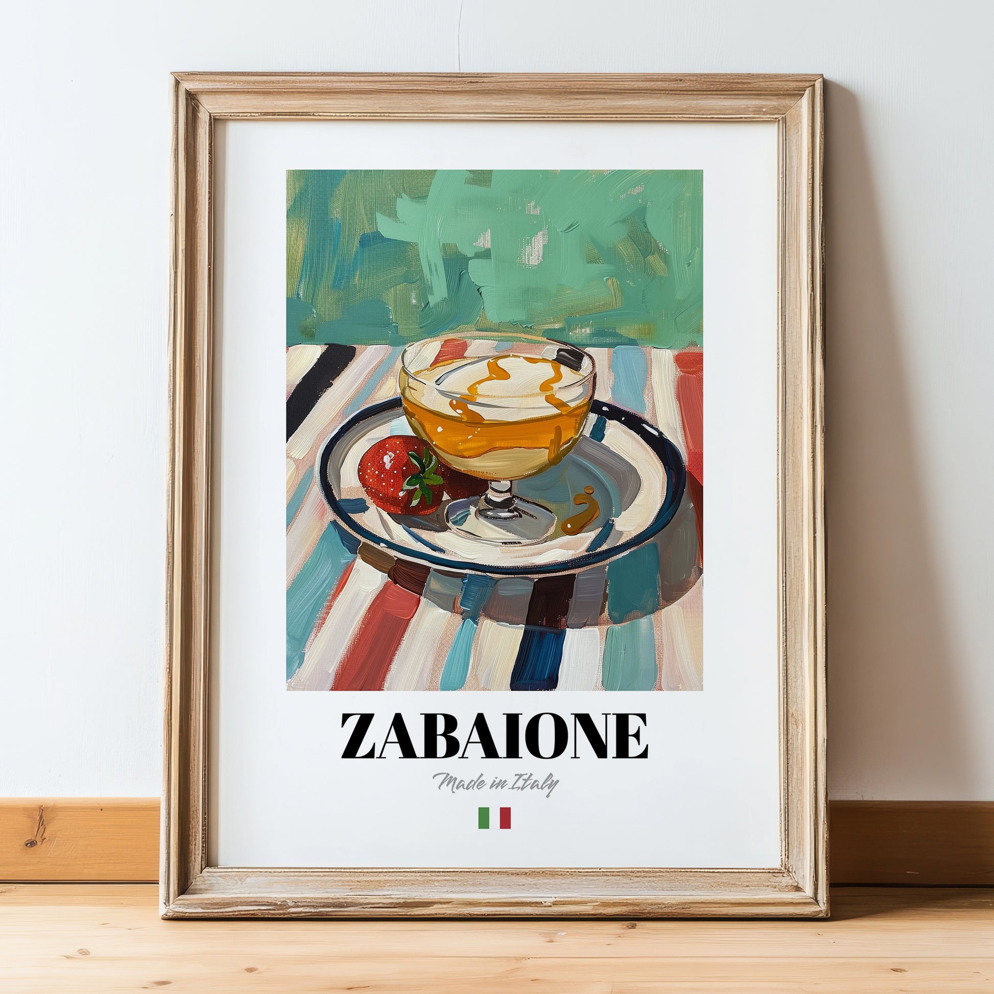 Zabaione – Italian Dessert Dish, Café Still Life, in wooden frame leaning on the floor