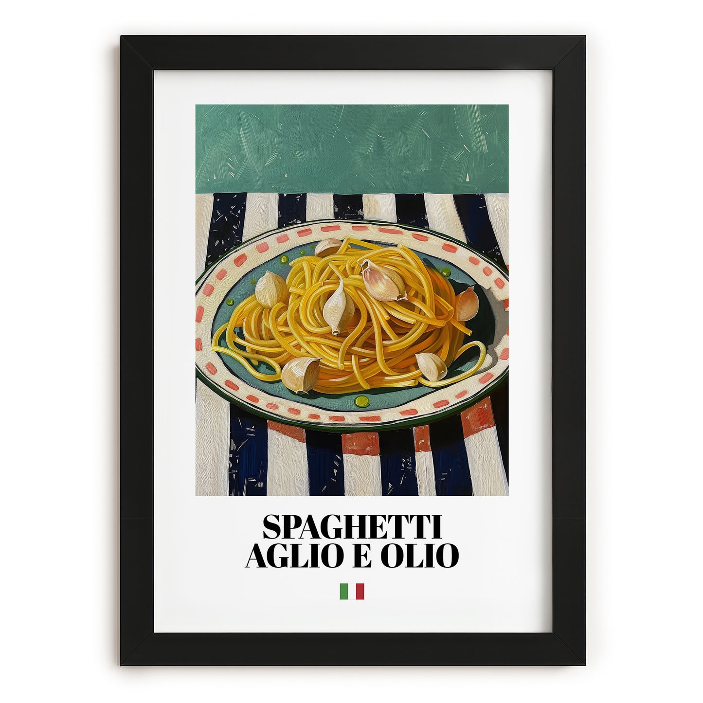 Spaghetti aglio e olio – Italian Pasta, Ristorante Print, in sleek black frame