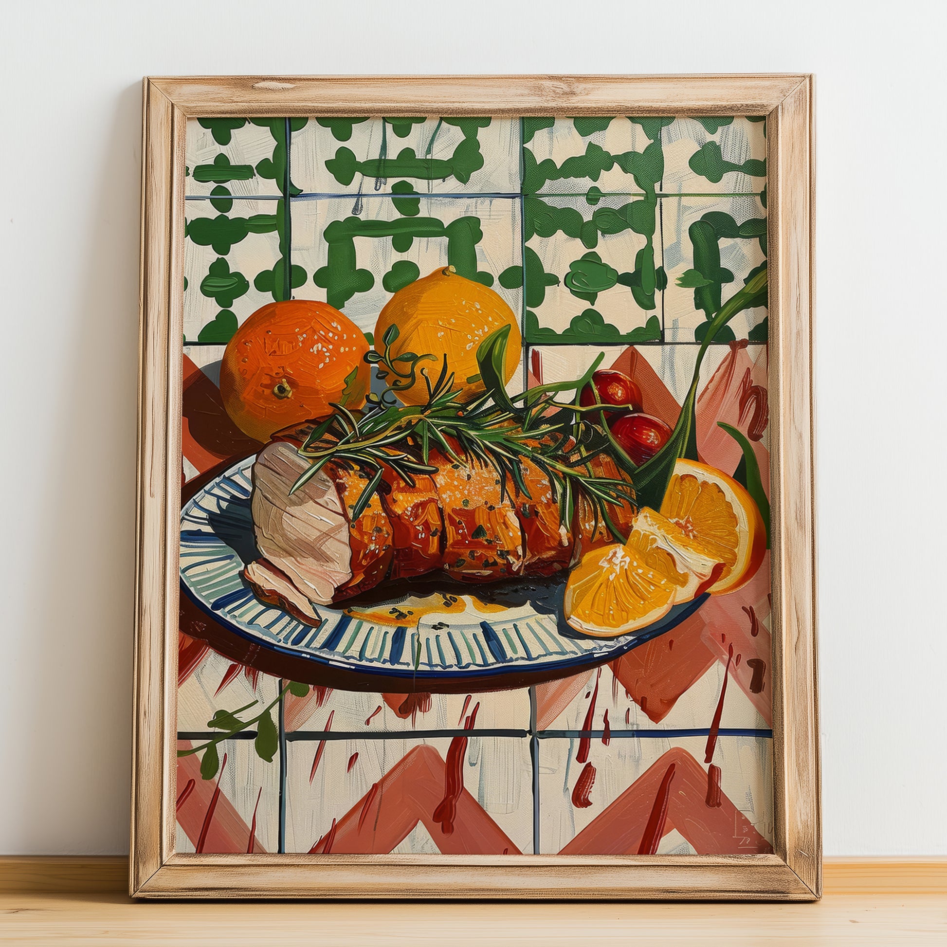 Porchetta – Italian Meat Dish, Restaurant Poster, no-text version framed in wood