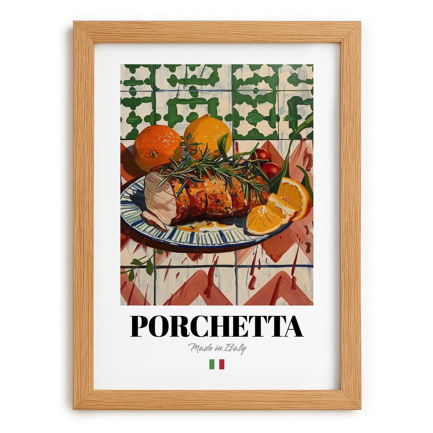 Porchetta – Italian Meat Dish, Restaurant Poster, set in oak frame