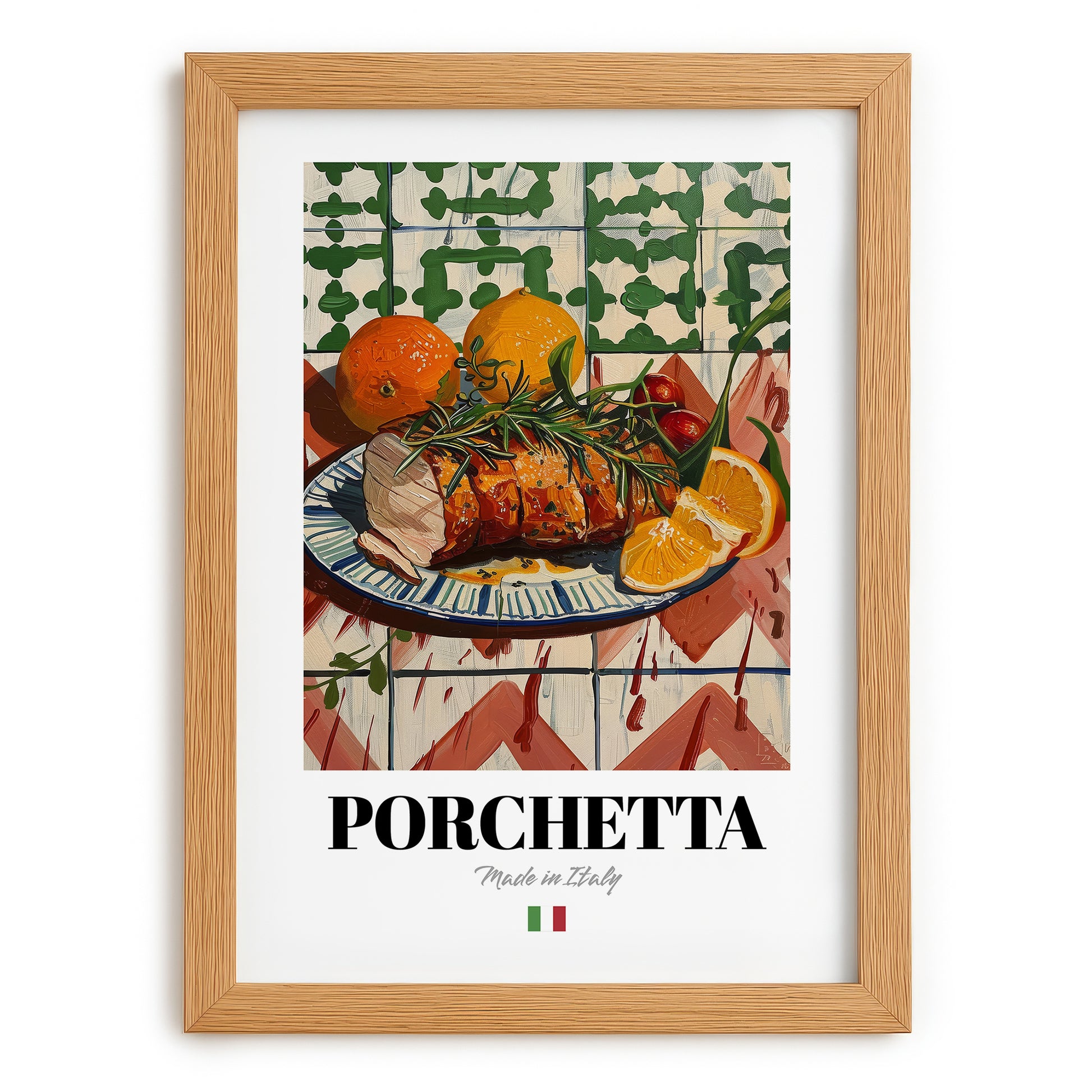 Porchetta – Italian Meat Dish, Restaurant Poster, set in oak frame