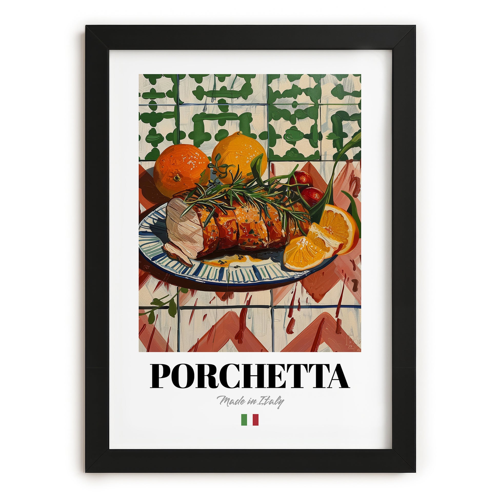 Porchetta – Italian Meat Dish, Restaurant Poster, in sleek black frame