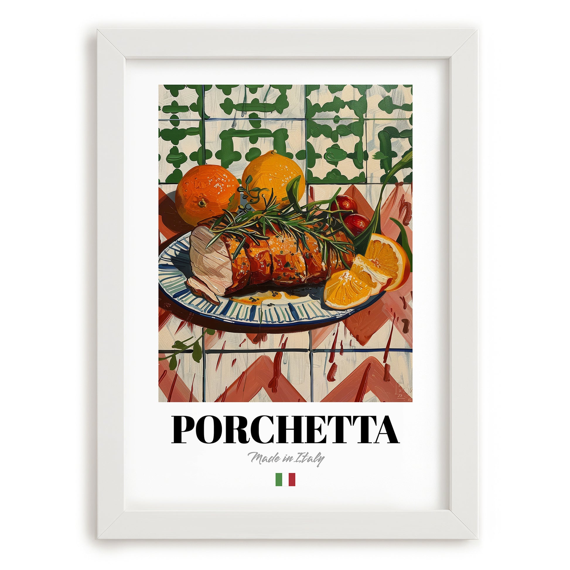 Porchetta – Italian Meat Dish, Restaurant Poster, placed in minimal white frame