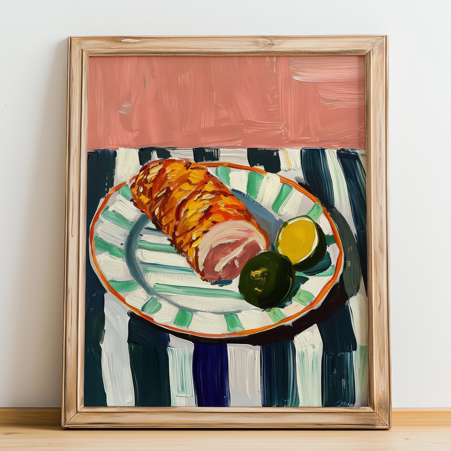 Porchetta – Italian Meat Dish, Fine Dining Restaurant Poster, no-text version framed in wood