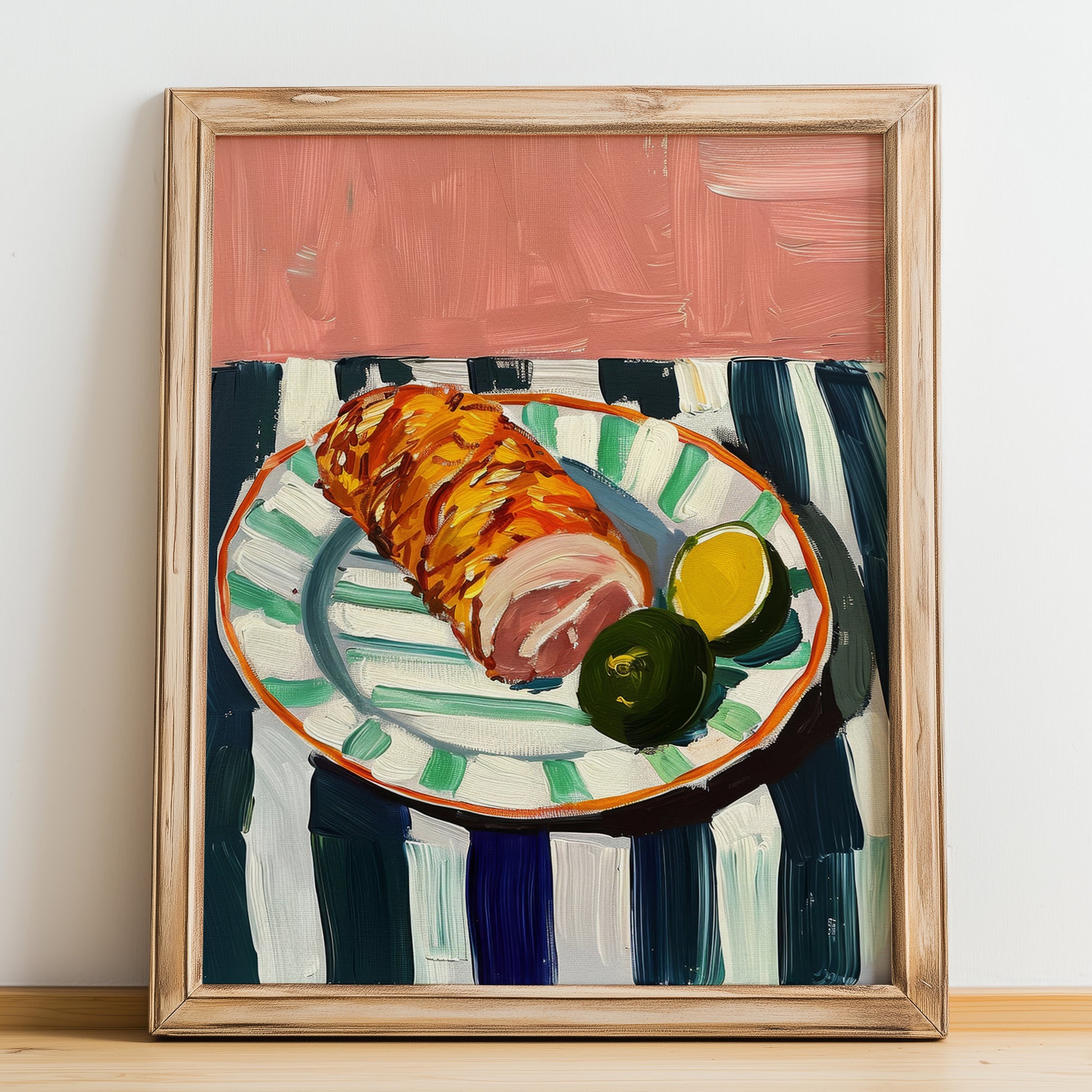 Porchetta – Italian Meat Dish, Fine Dining Restaurant Poster, no-text version framed in wood