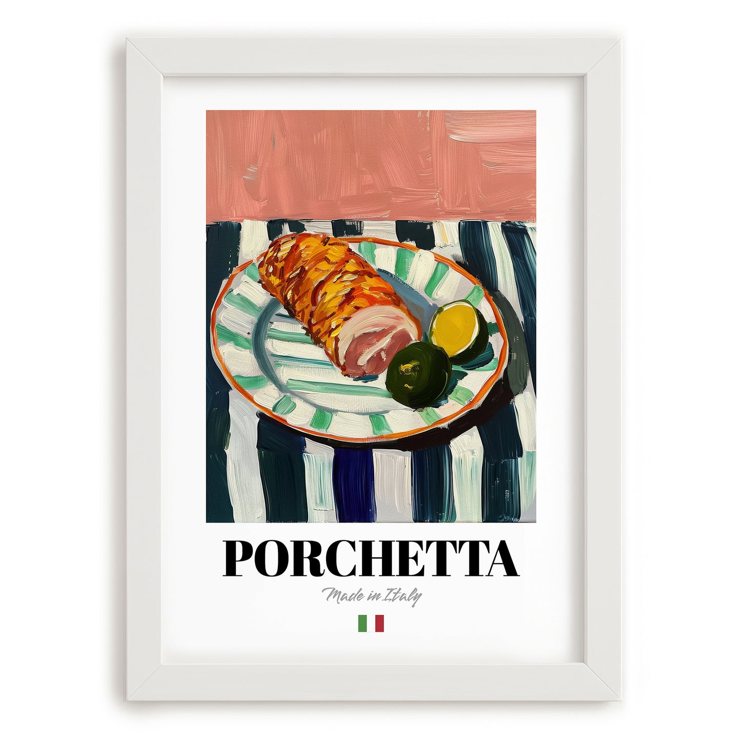 Porchetta – Italian Meat Dish, Fine Dining Restaurant Poster, placed in minimal white frame