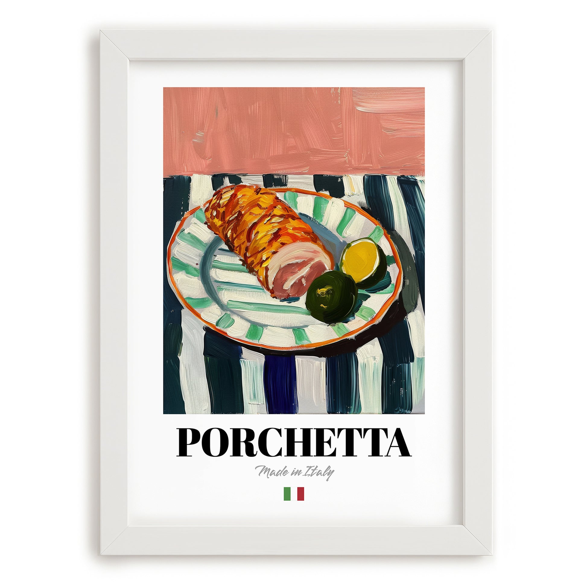 Porchetta – Italian Meat Dish, Fine Dining Restaurant Poster, placed in minimal white frame
