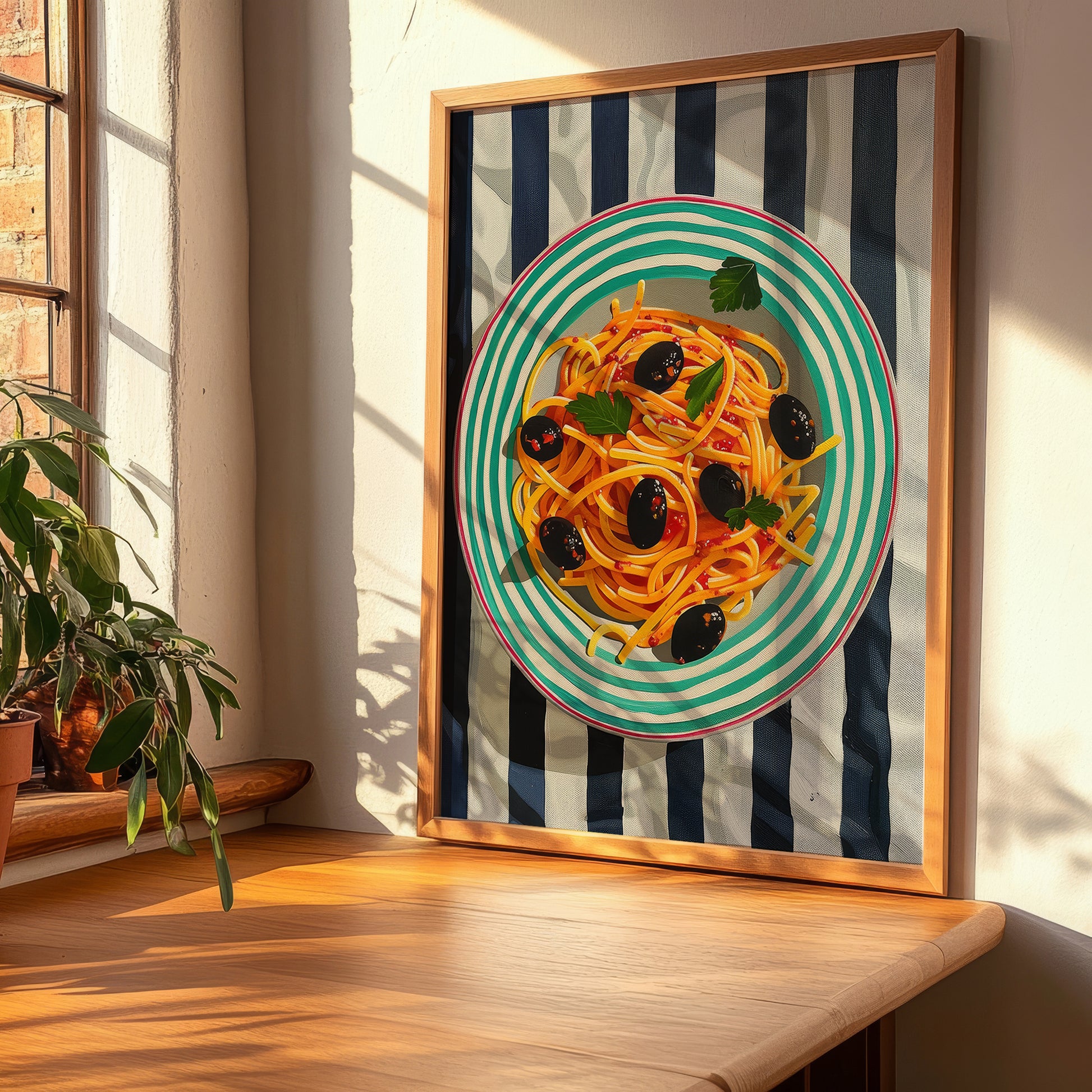 Spaghetti alla Puttanesca – Italian Pasta, Trattoria Print, clean layout with no caption
