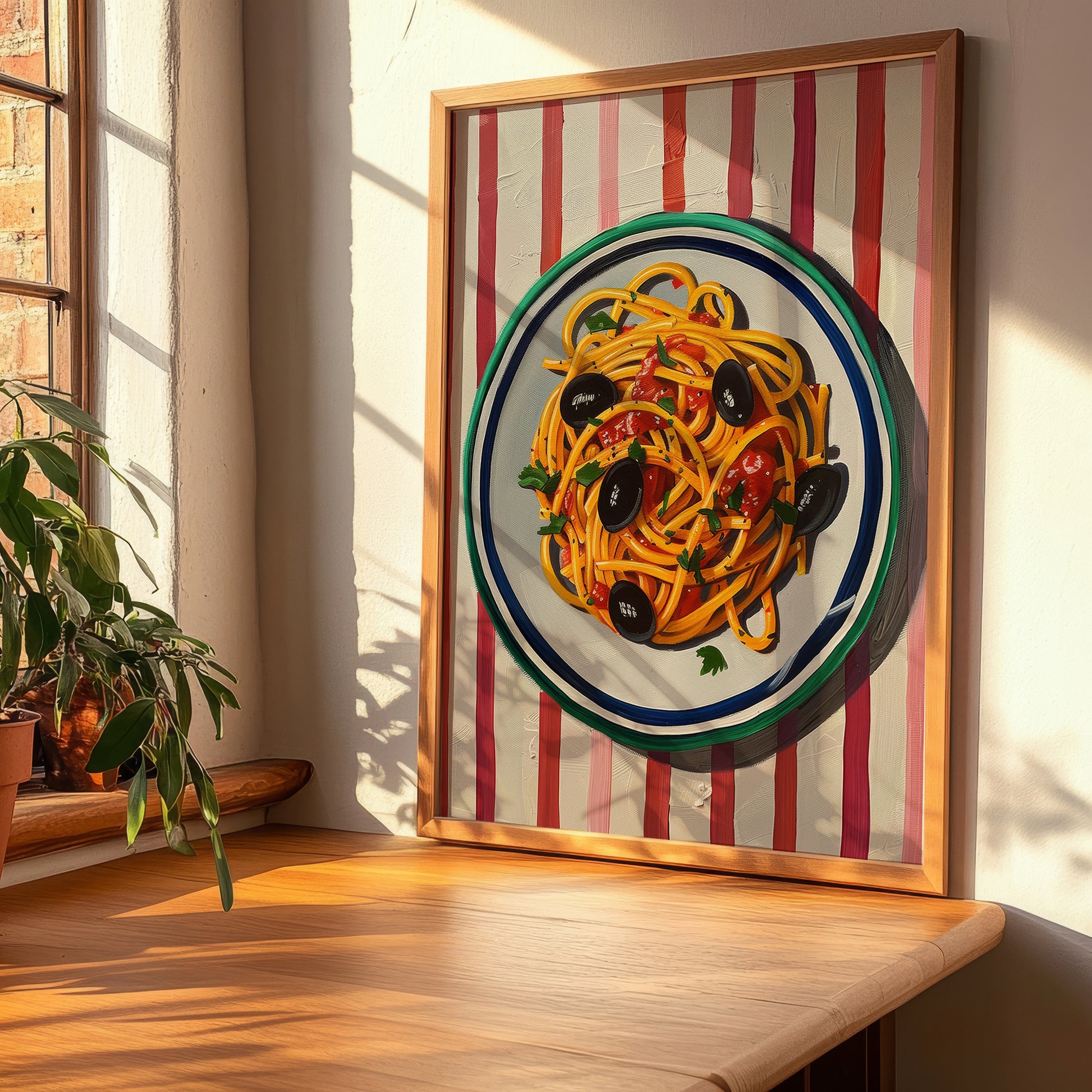 Spaghetti alla Puttanesca – Italian Pasta, Trattoria Poster, clean layout with no caption