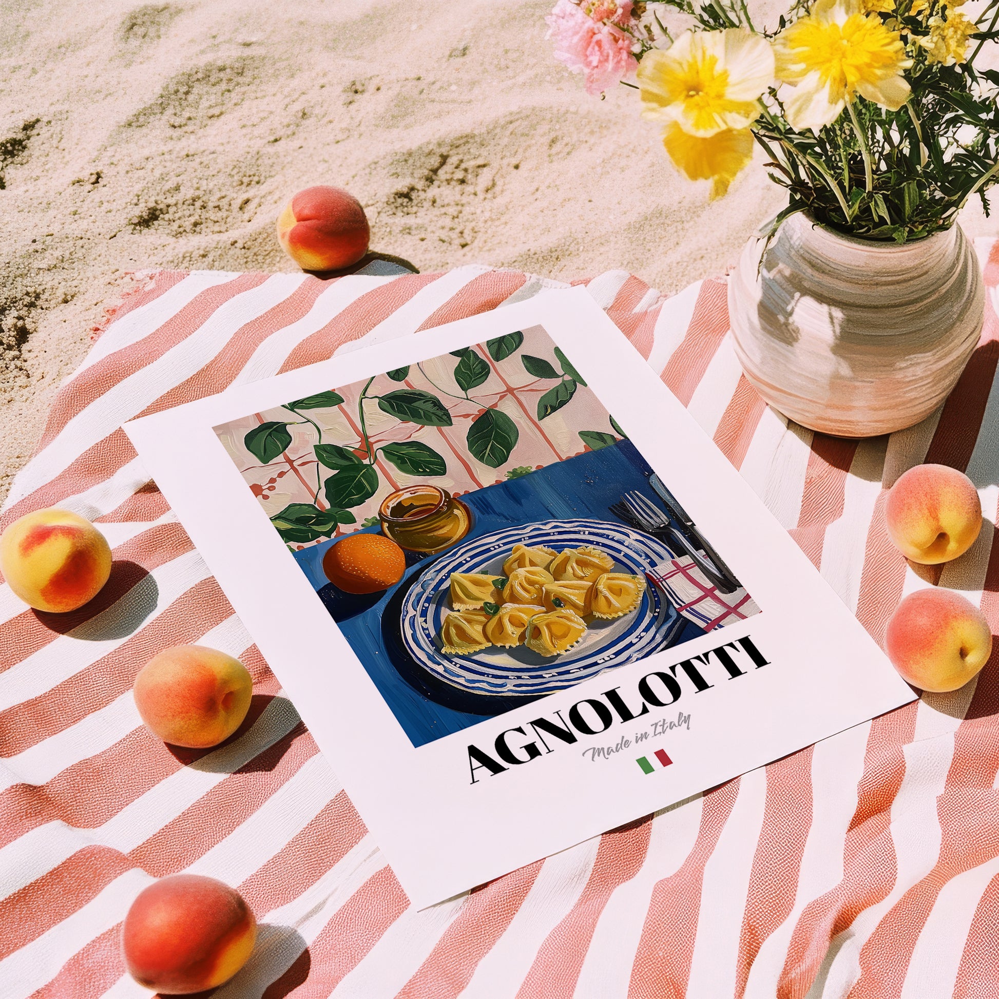 Agnolotti – Italian Pasta, Trattoria Poster, unframed on coastal sand