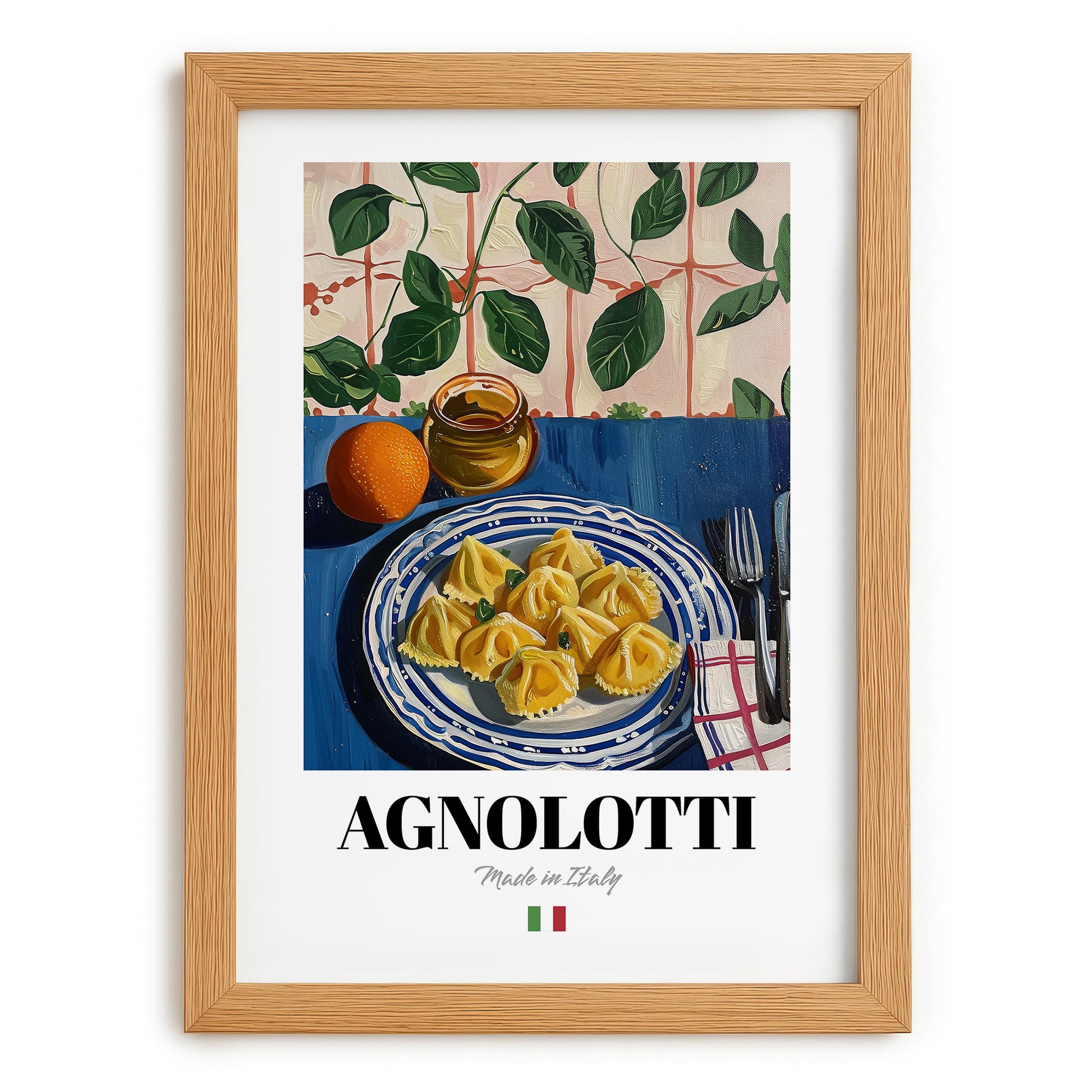 Agnolotti – Italian Pasta, Trattoria Poster, set in oak frame