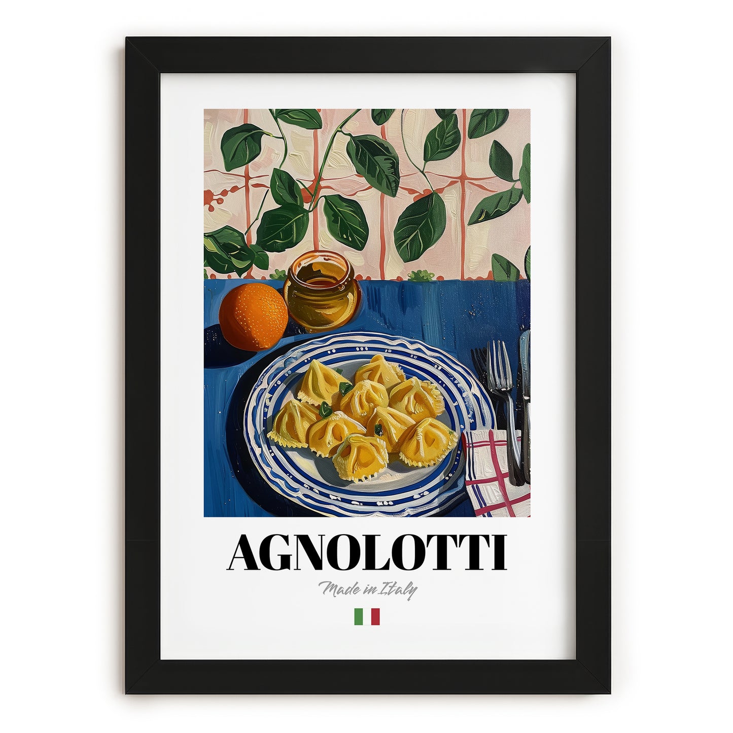 Agnolotti – Italian Pasta, Trattoria Poster, in sleek black frame