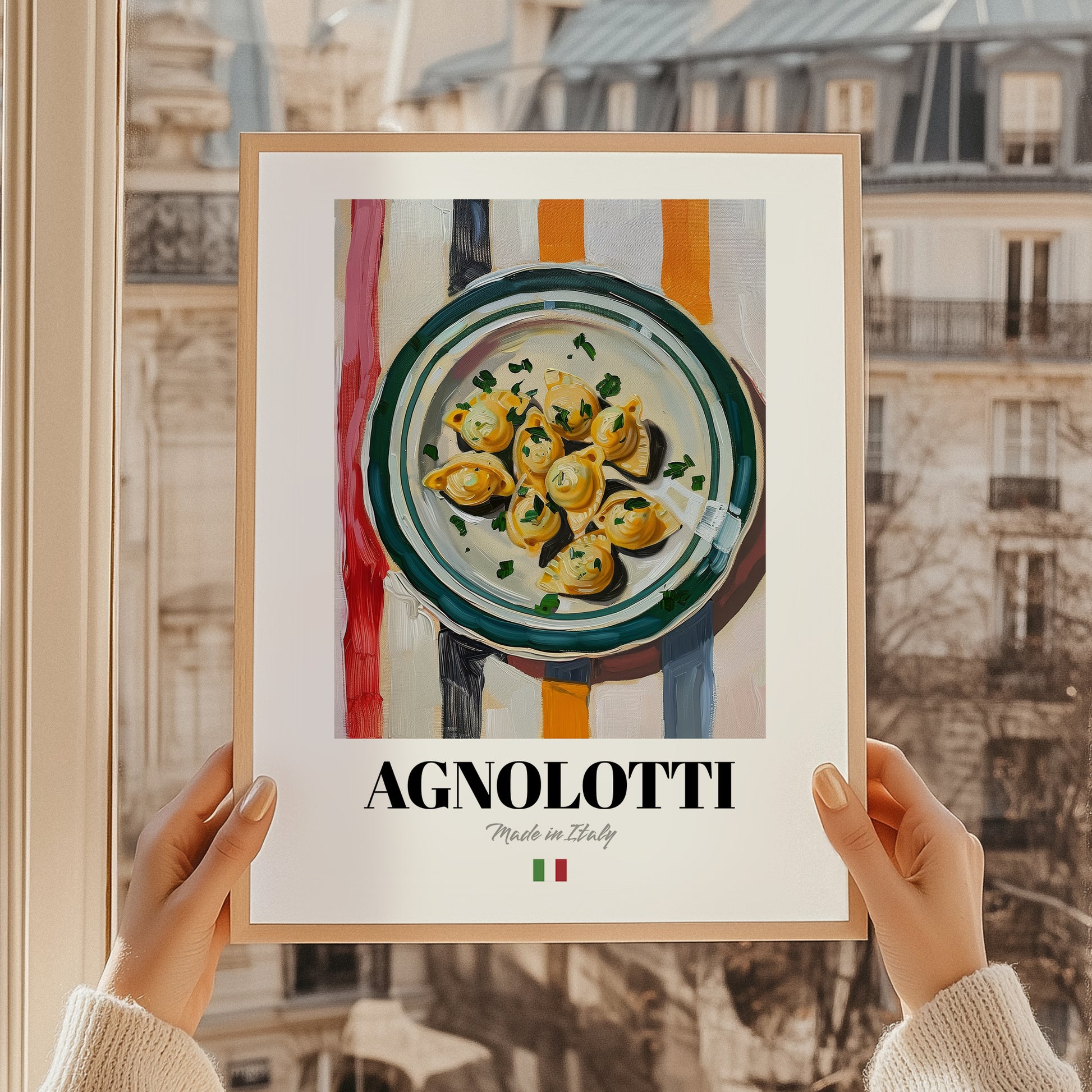 Agnolotti – Italian Pasta, Ristorante Poster, styled in a charming Paris street view