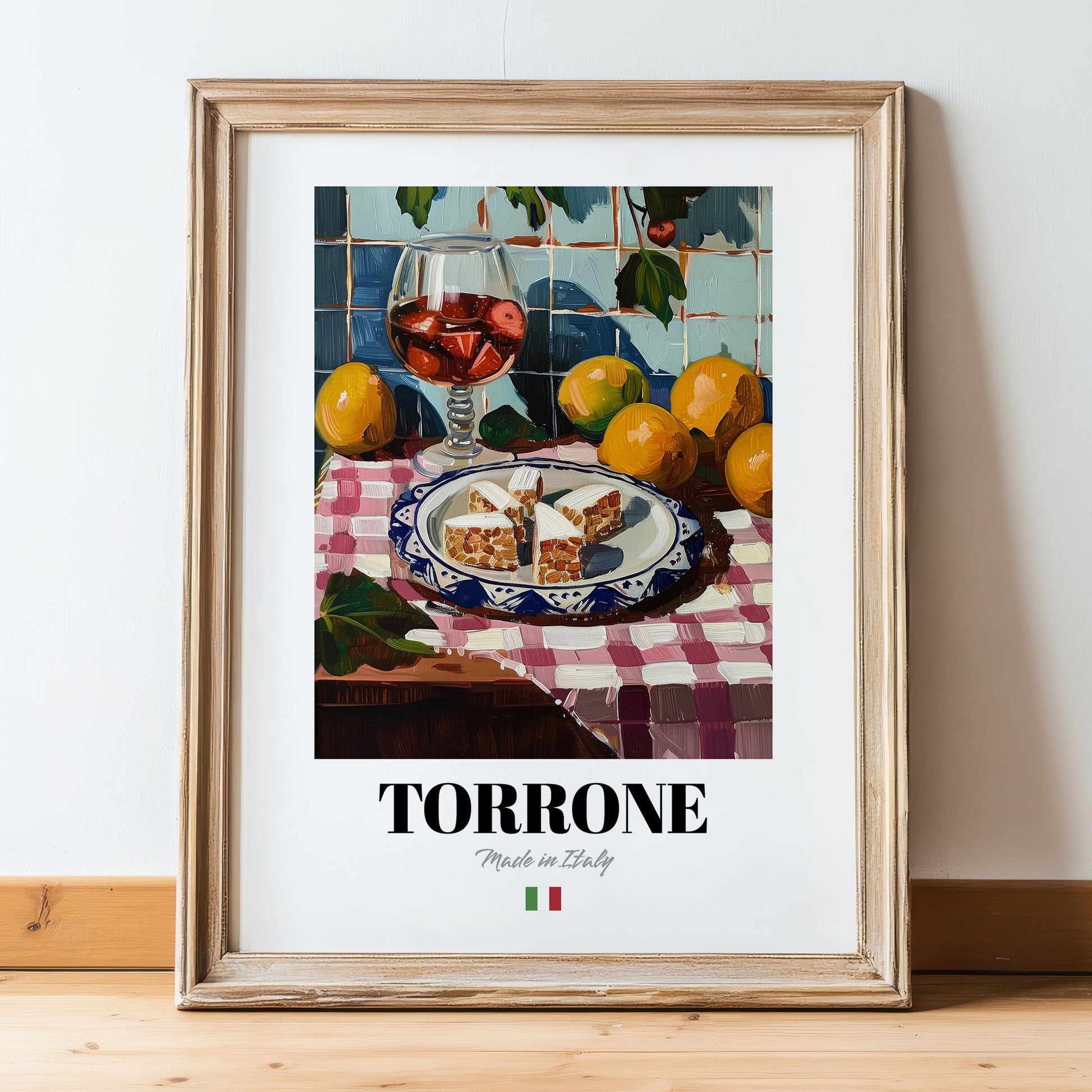 Torrone – Italian Dessert Dish, Tavern Poster, in wooden frame leaning on the floor