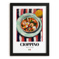 Cioppino – Italian Soup Dish, Farmhouse Kitchen Poster, in sleek black frame
