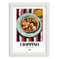 Cioppino – Italian Soup Dish, Farmhouse Kitchen Poster, placed in minimal white frame